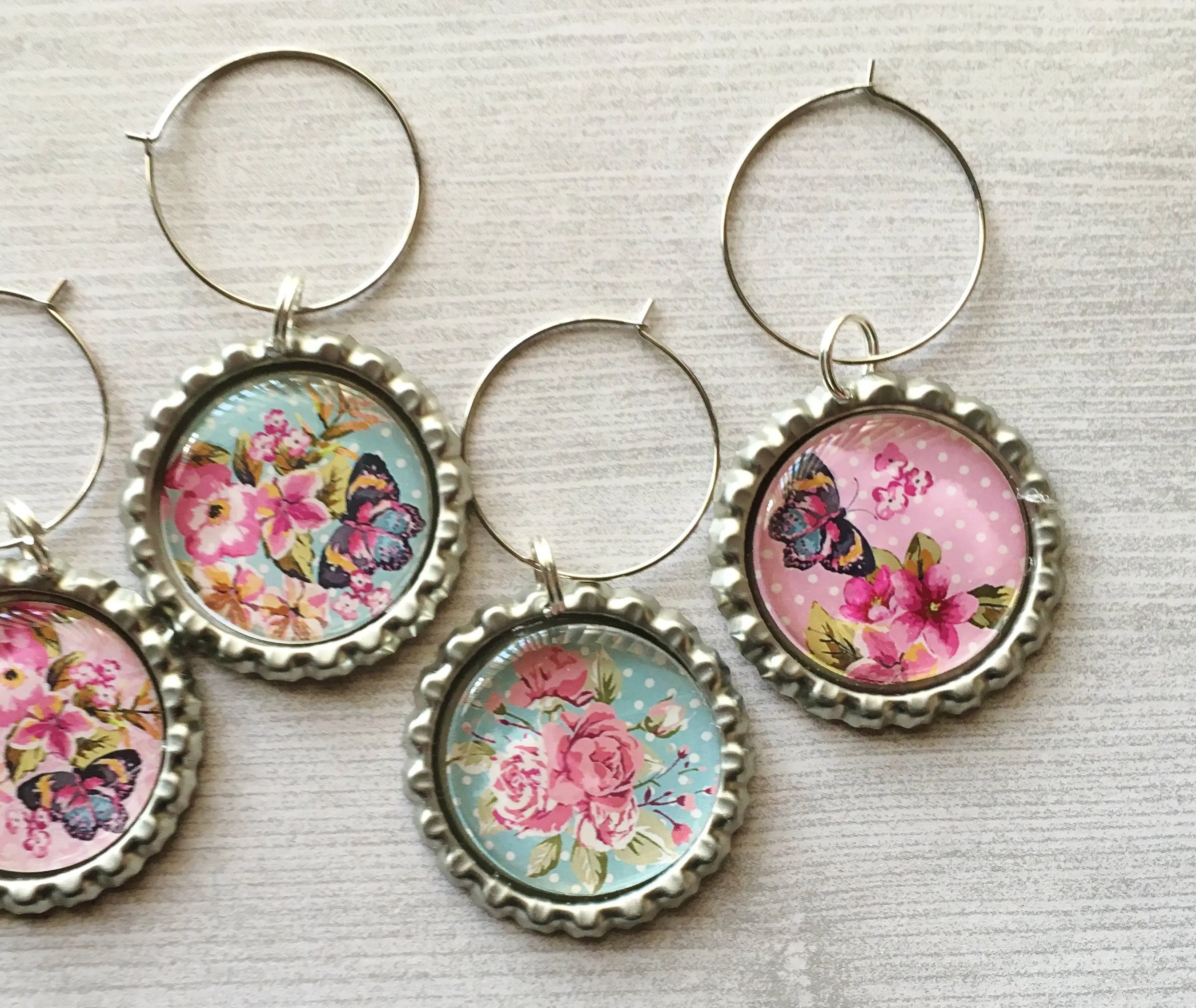 Floral Wine Charms, Set of 6