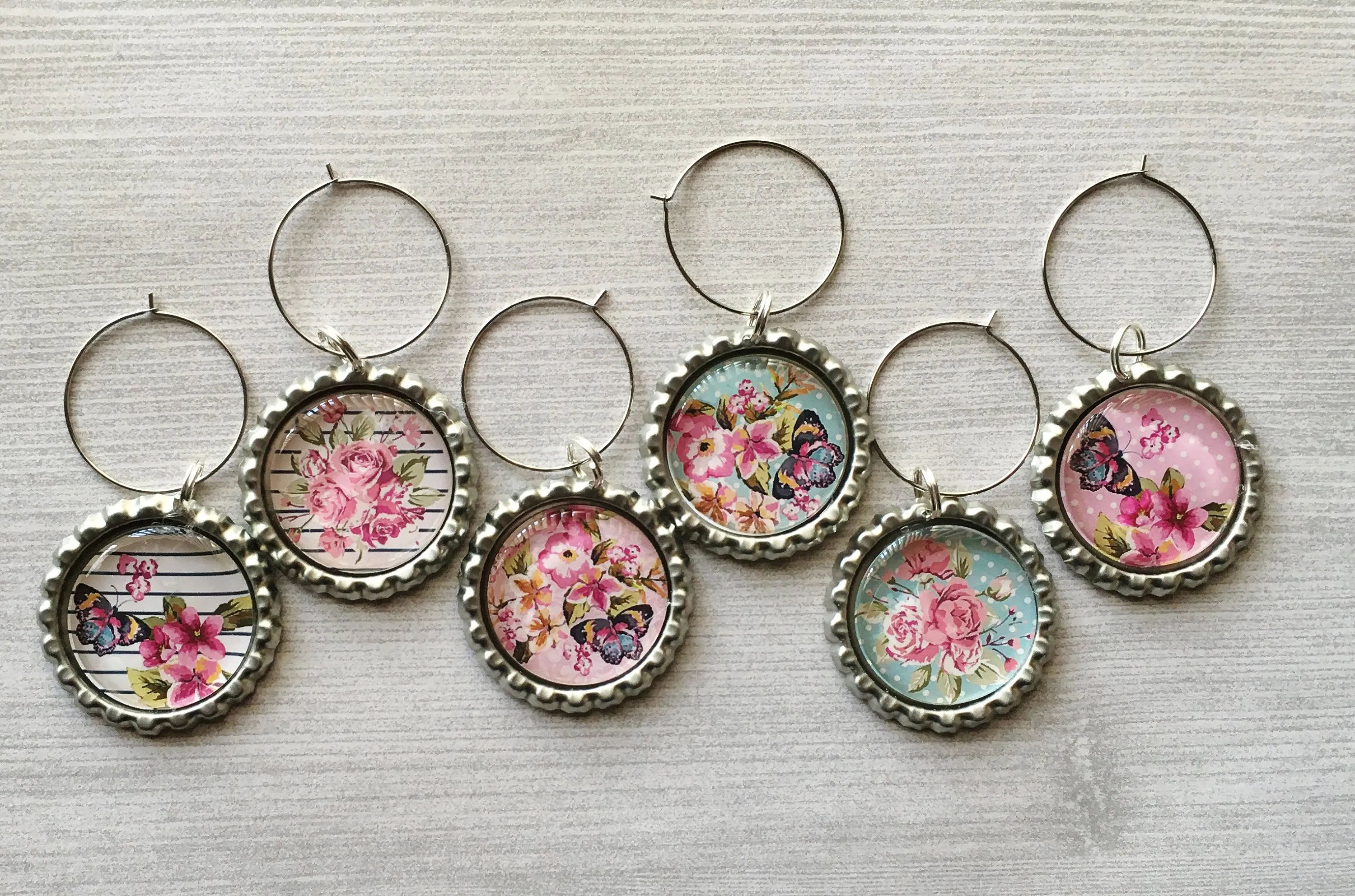 Floral Wine Charms, Set of 6
