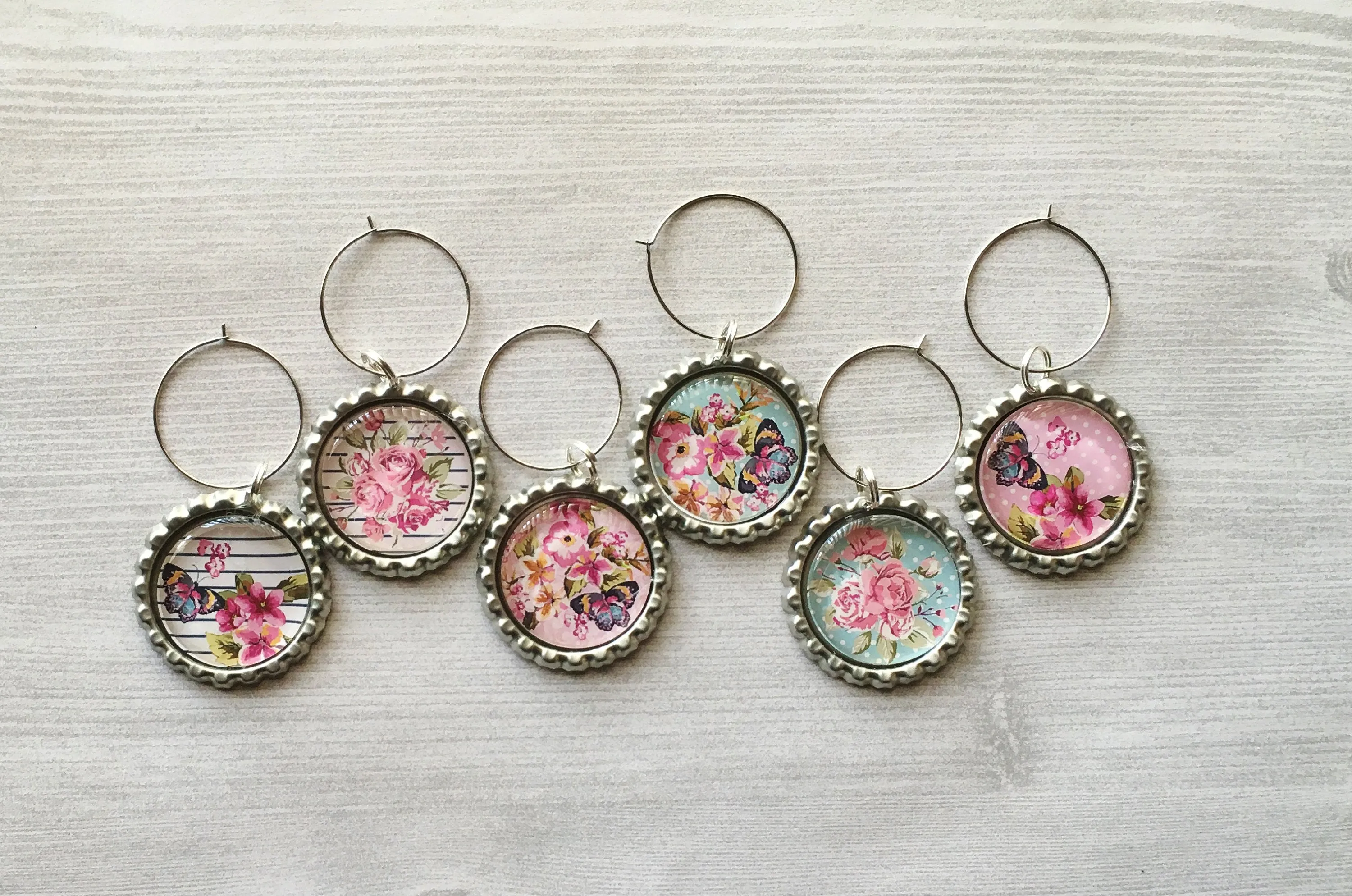 Floral Wine Charms, Set of 6