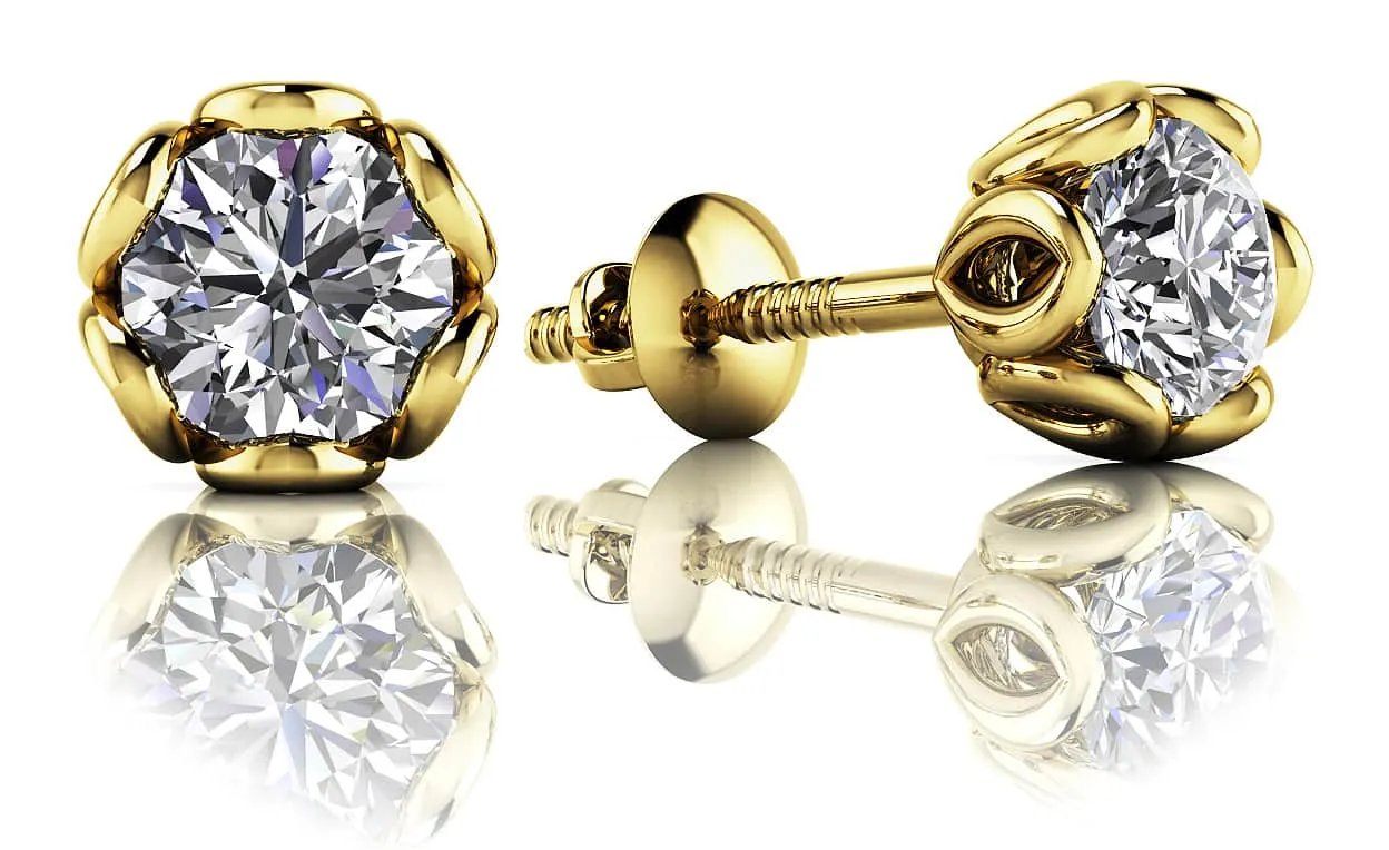 Flower Petal Diamond Stud Earrings with 0.76 ct.(finished) 4.6mm
