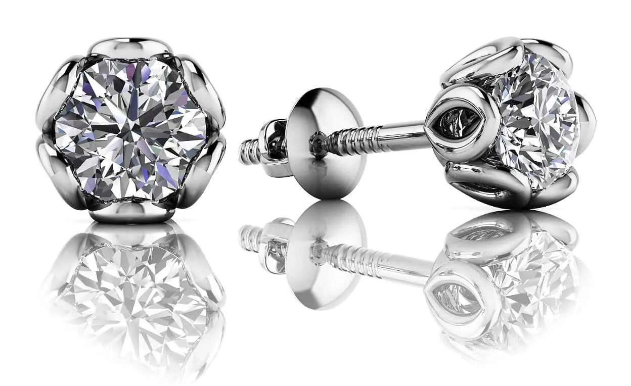 Flower Petal Diamond Stud Earrings with 0.76 ct.(finished) 4.6mm