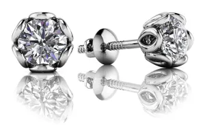 Flower Petal Diamond Stud Earrings with 0.76 ct.(finished) 4.6mm