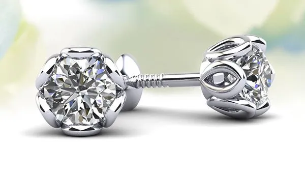 Flower Petal Diamond Stud Earrings with 0.76 ct.(finished) 4.6mm