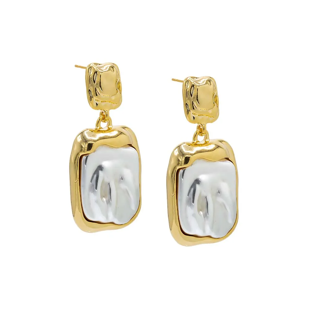 Fluid Gold & Pearl Drop Stud Earring