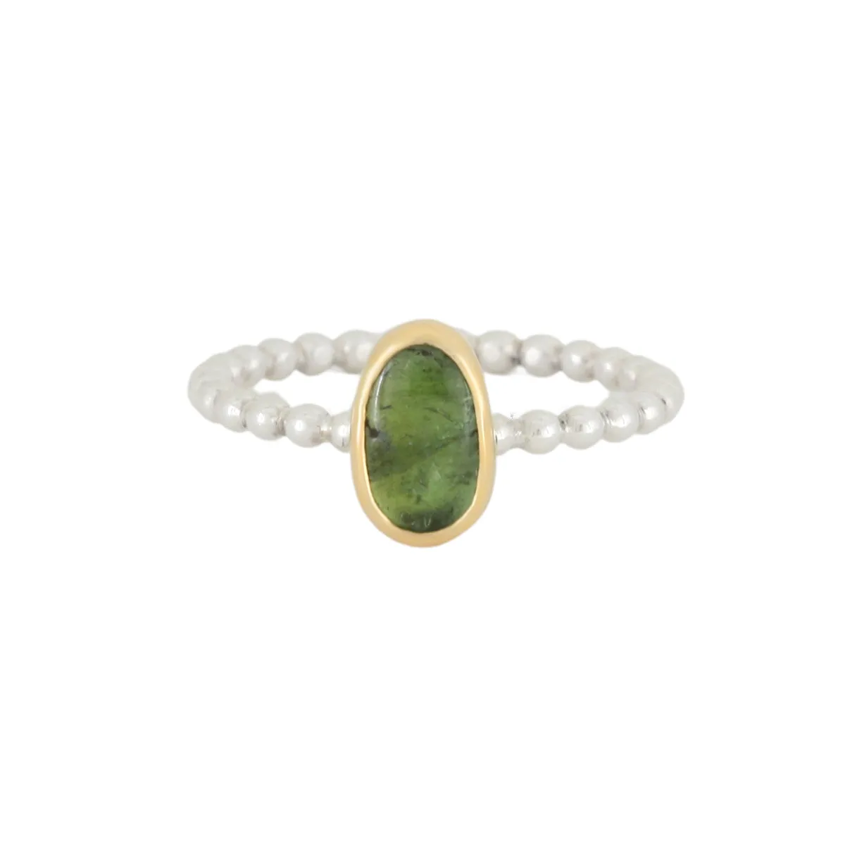 Freeform Green Tourmaline Ring in 14k Gold and Silver - PEBBLE #1