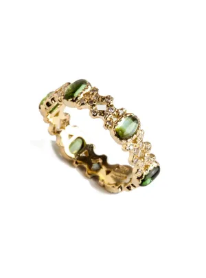 Freestyle Ring with Green Cabochon Tourmalines and White Diamonds