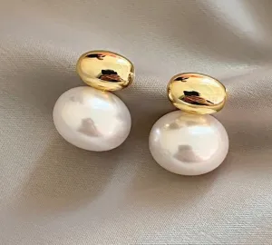 French Silver and Gold Vermeil Pearl Pebble Earrings