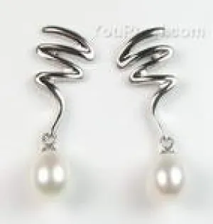 Freshwater Pearl Sterling Silver Peacock Earrings 7-8mm (Black or White)