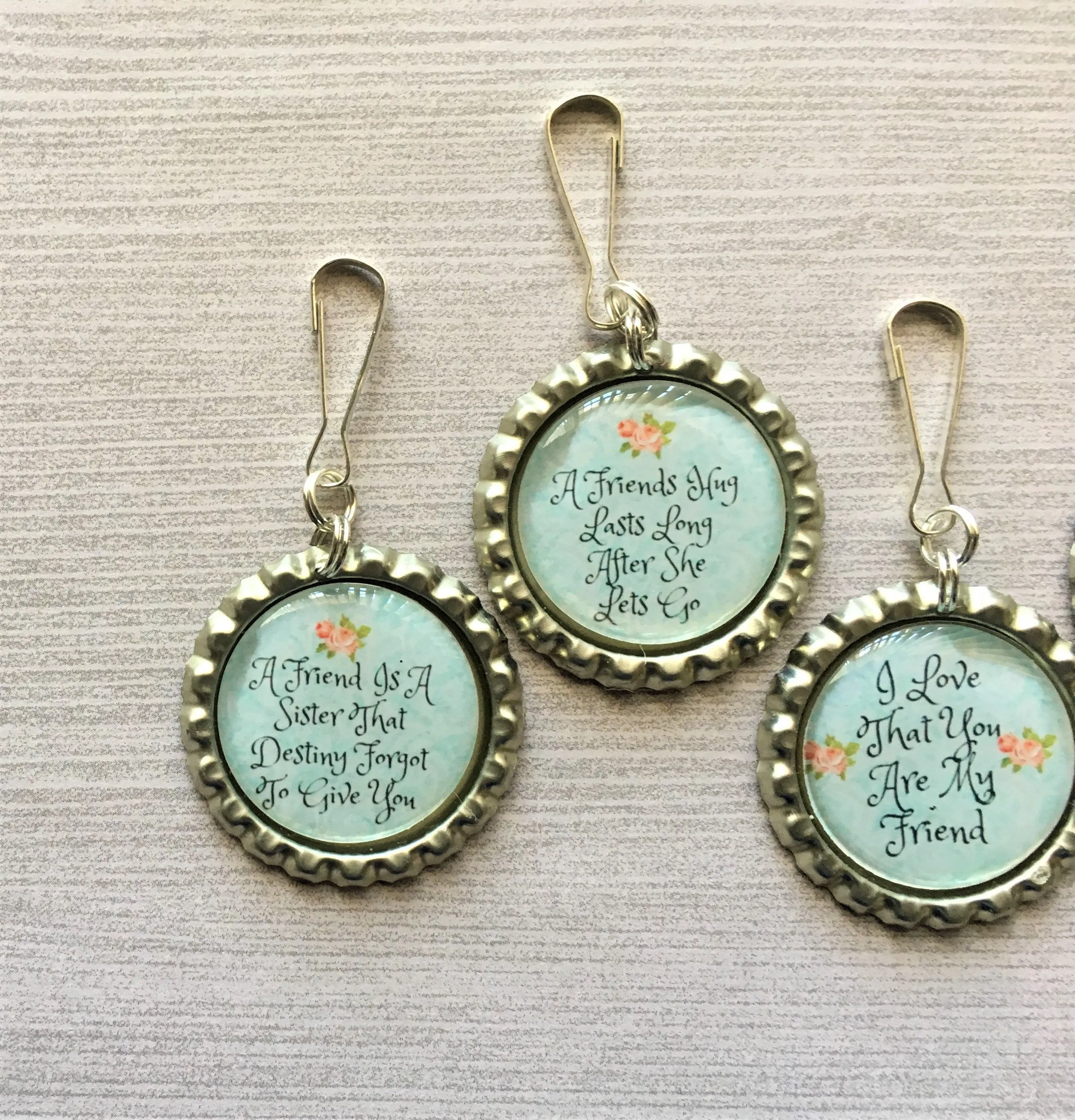 Friend Themed Zipper Pull Charms