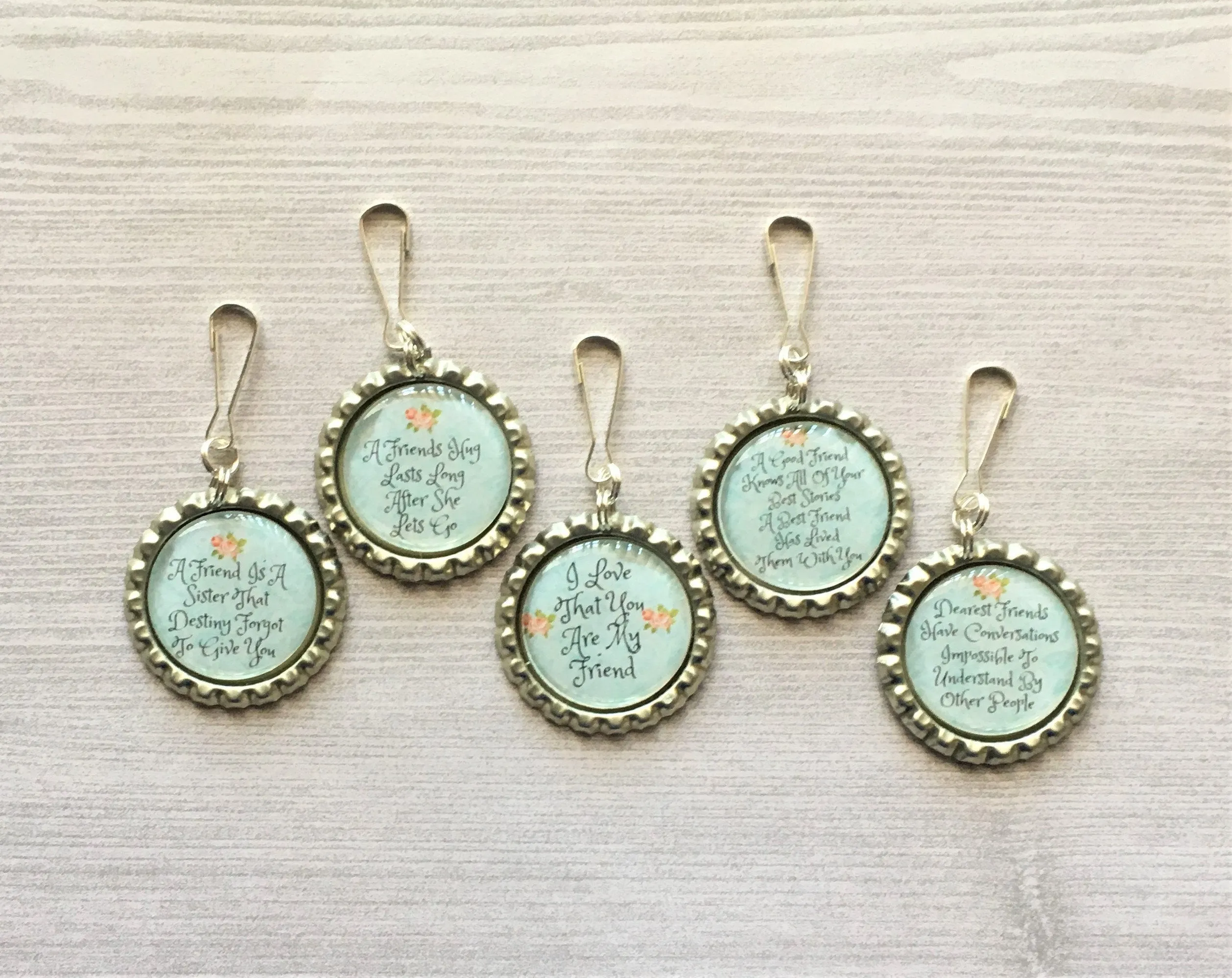 Friend Themed Zipper Pull Charms