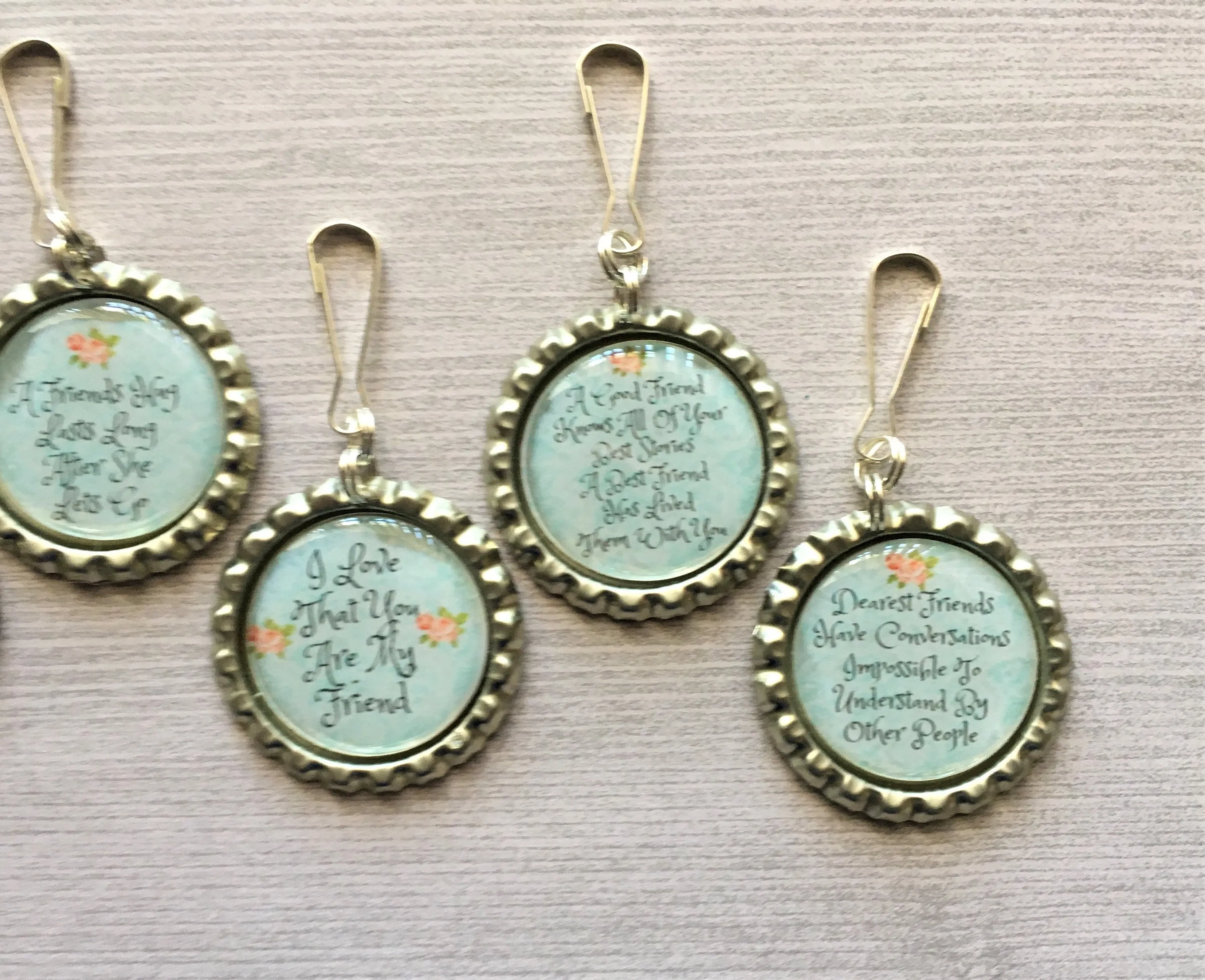 Friend Themed Zipper Pull Charms