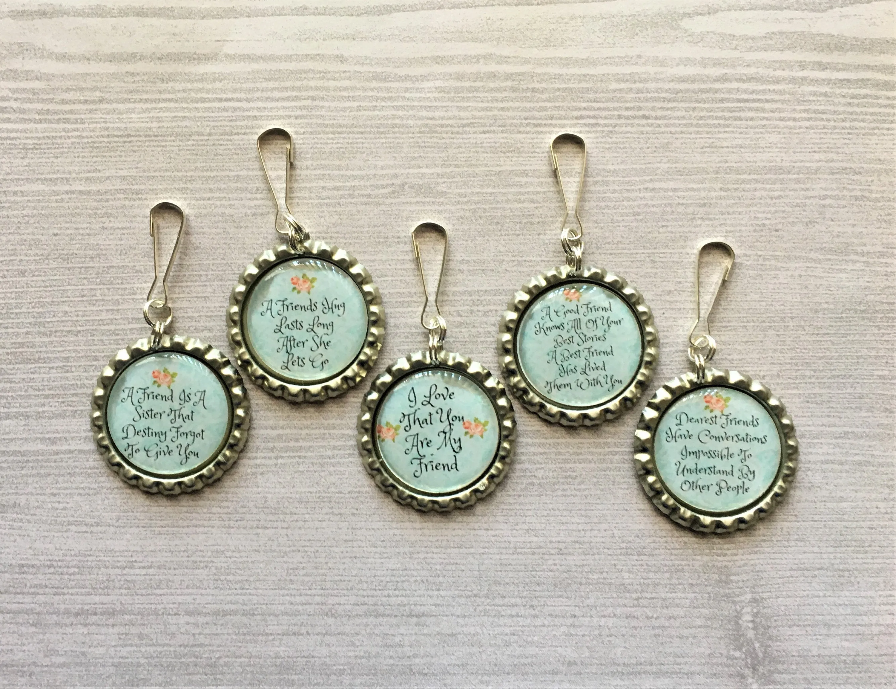 Friend Themed Zipper Pull Charms