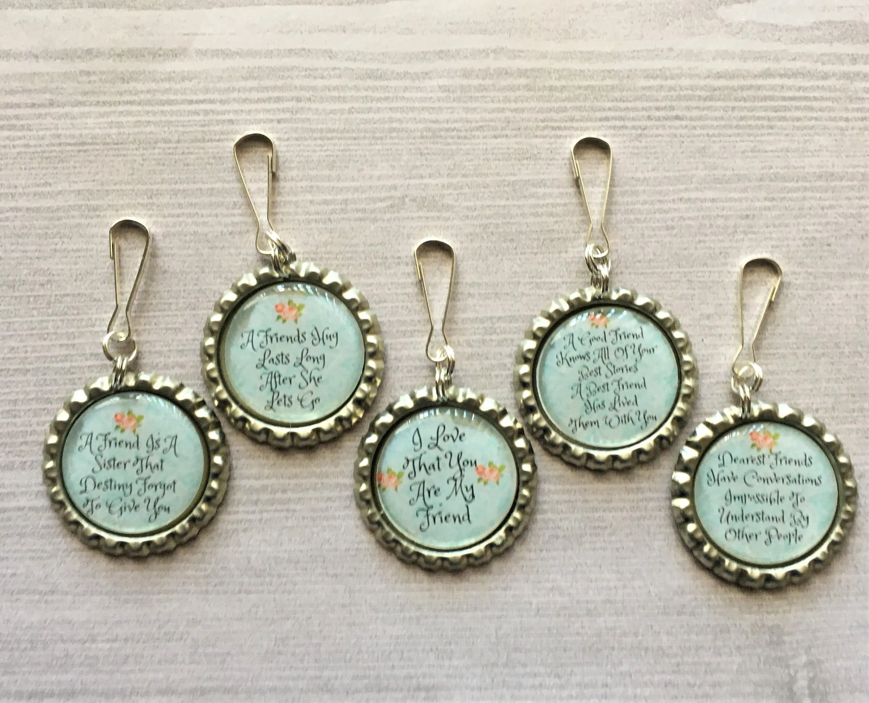 Friend Themed Zipper Pull Charms