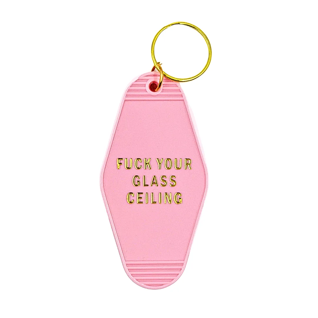 Fuck Your Glass Ceiling Feminist Motel Style Keychain in Blu
