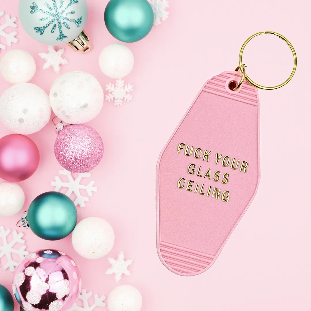 Fuck Your Glass Ceiling Feminist Motel Style Keychain in Blu