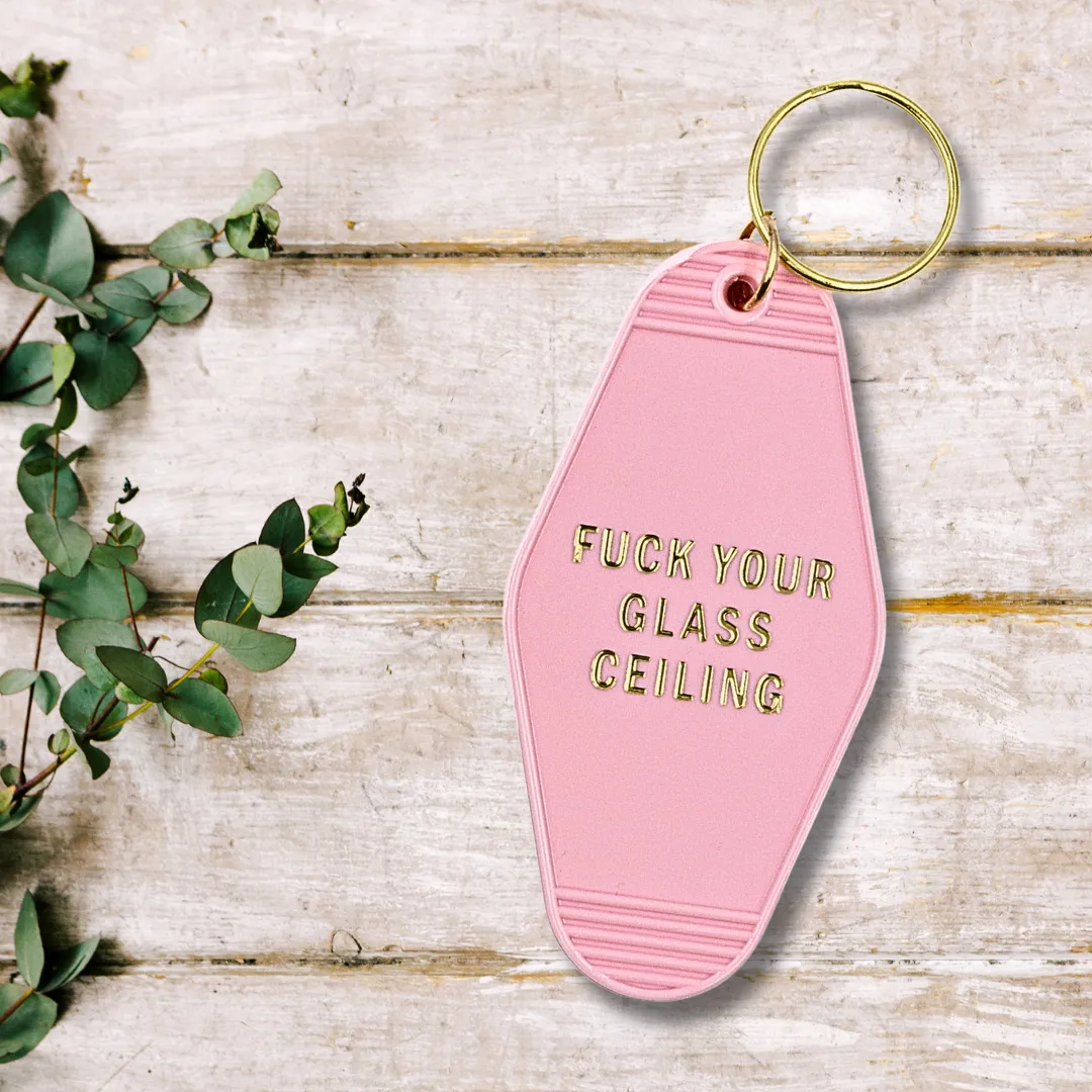 Fuck Your Glass Ceiling Feminist Motel Style Keychain in Blu