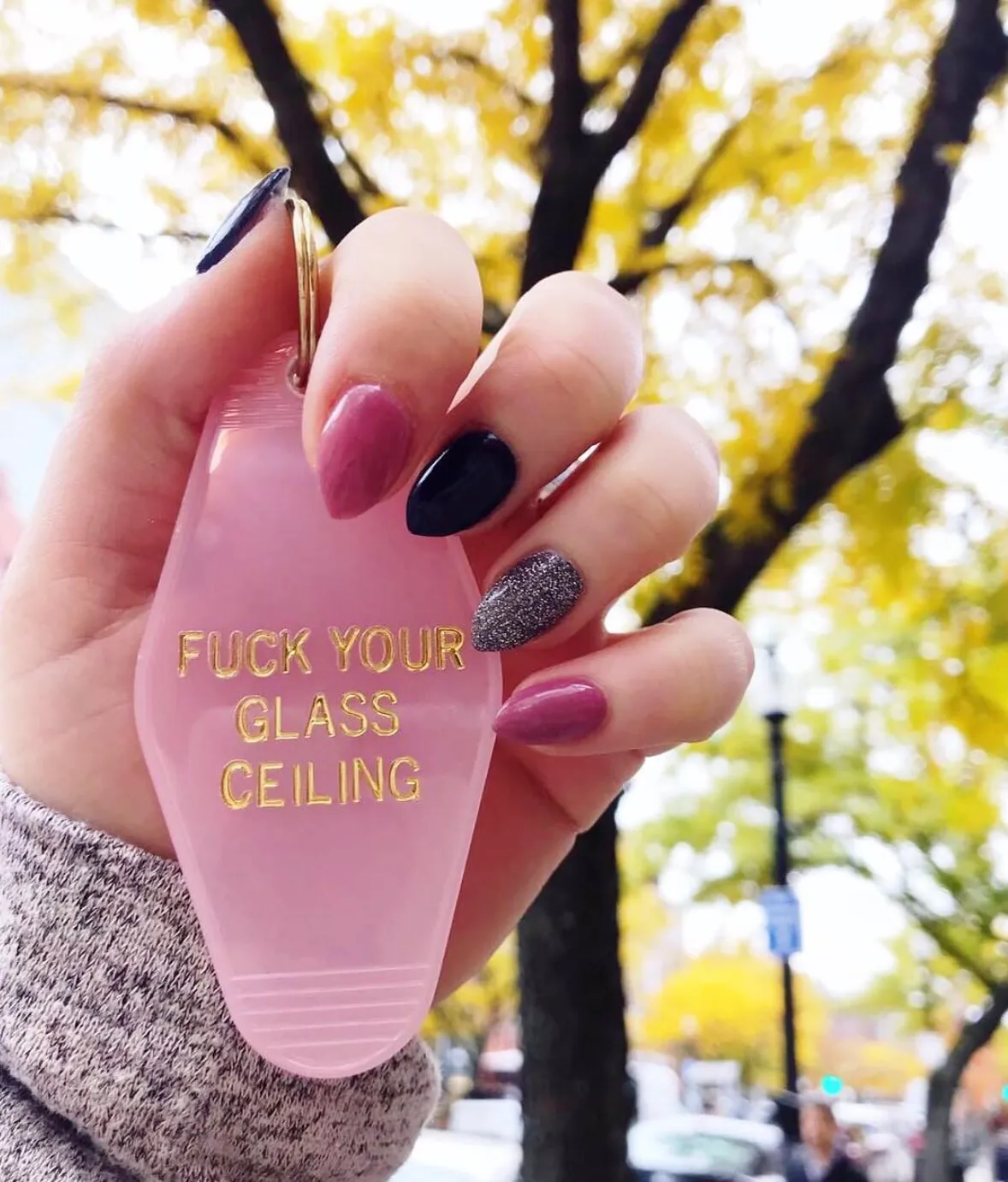Fuck Your Glass Ceiling Feminist Motel Style Keychain in Blu