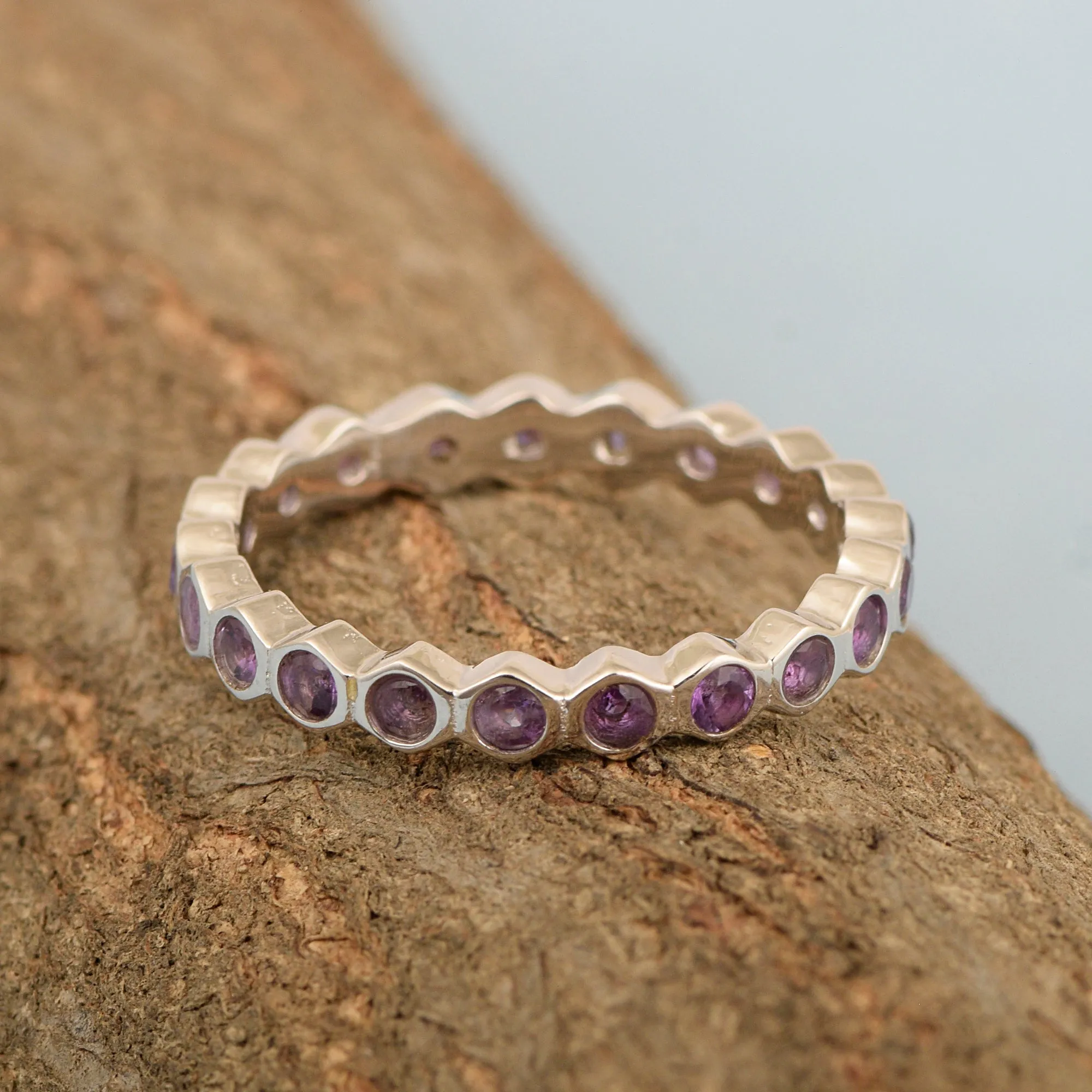 Full Eternity 1.20 Ctw Amethyst Gemstone Women Stacking Ring