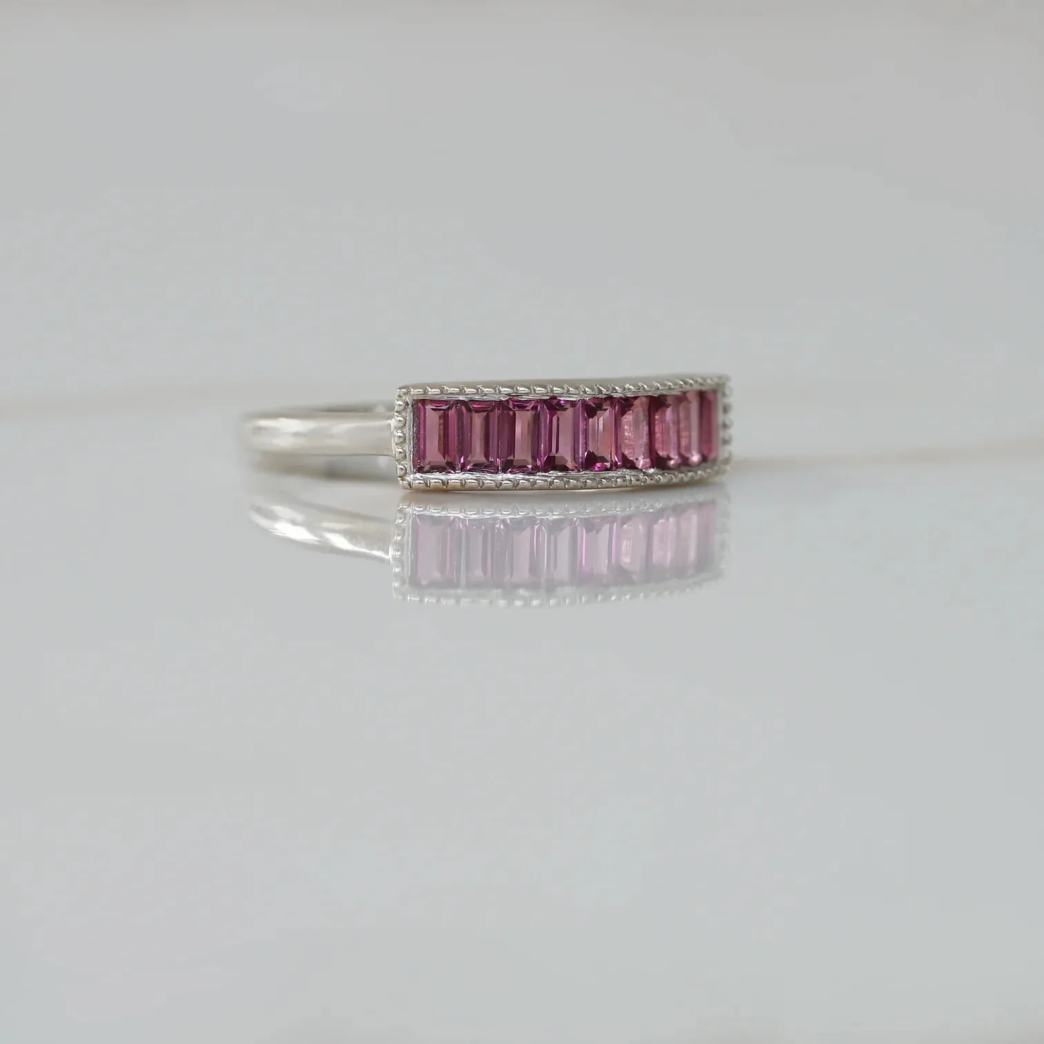 Gail Pink Garnet Baguette Ring