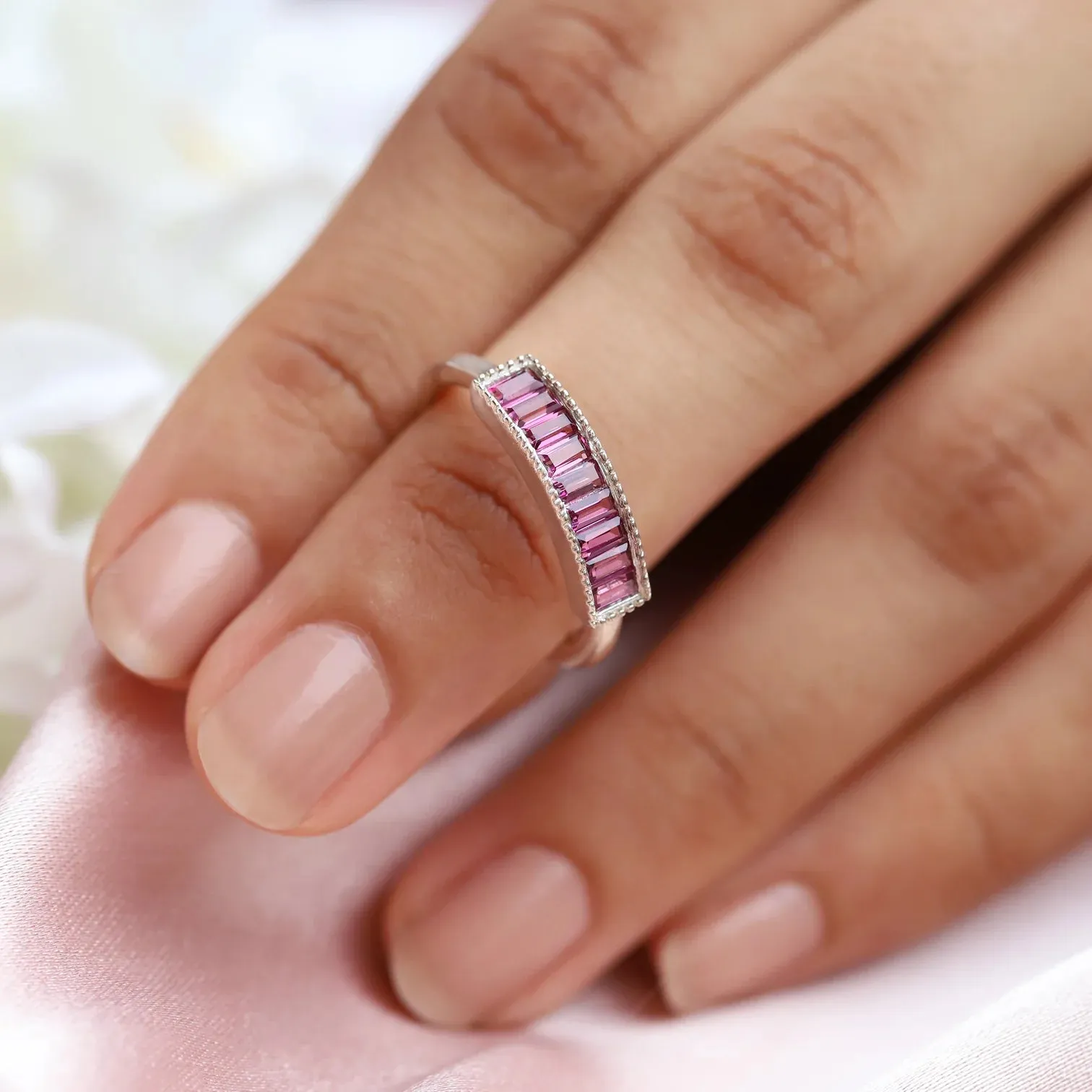 Gail Pink Garnet Baguette Ring