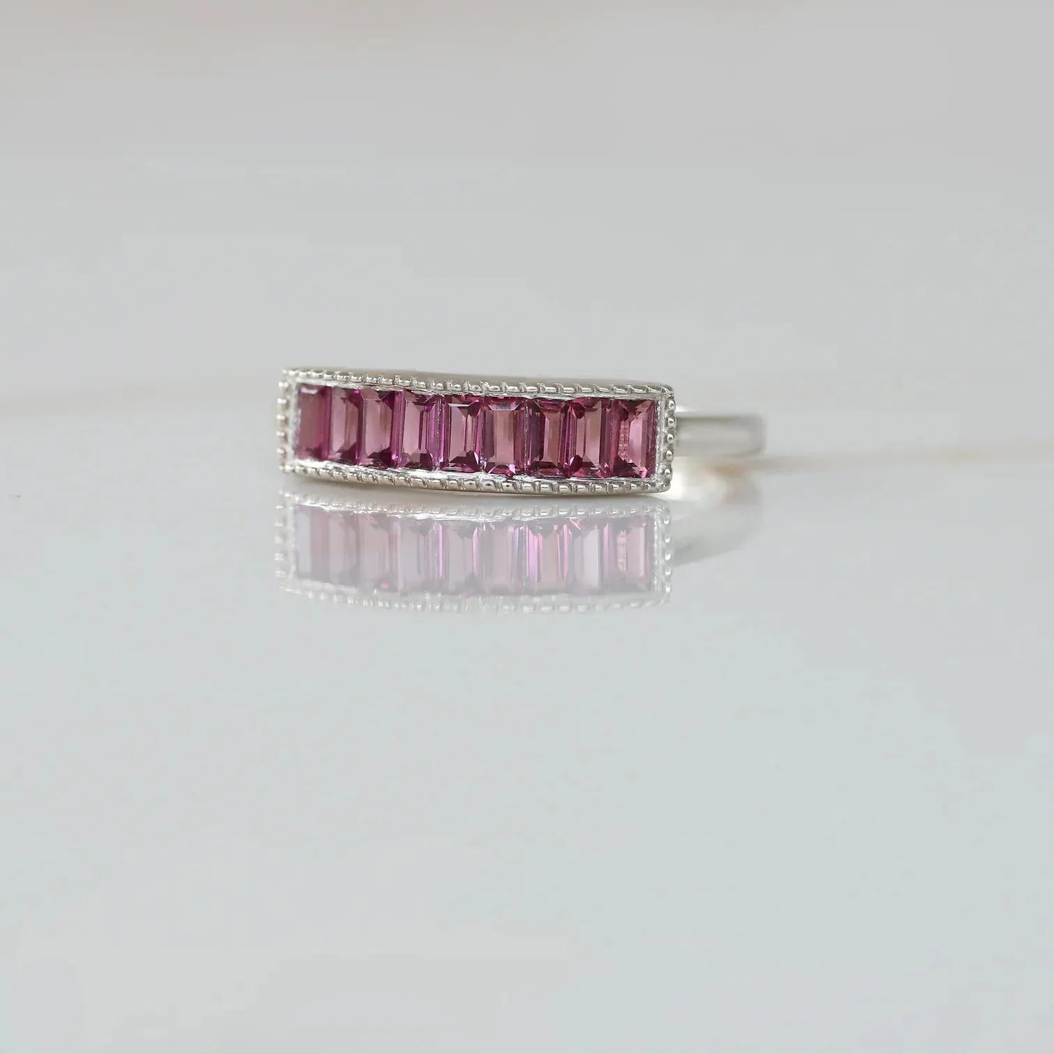 Gail Pink Garnet Baguette Ring