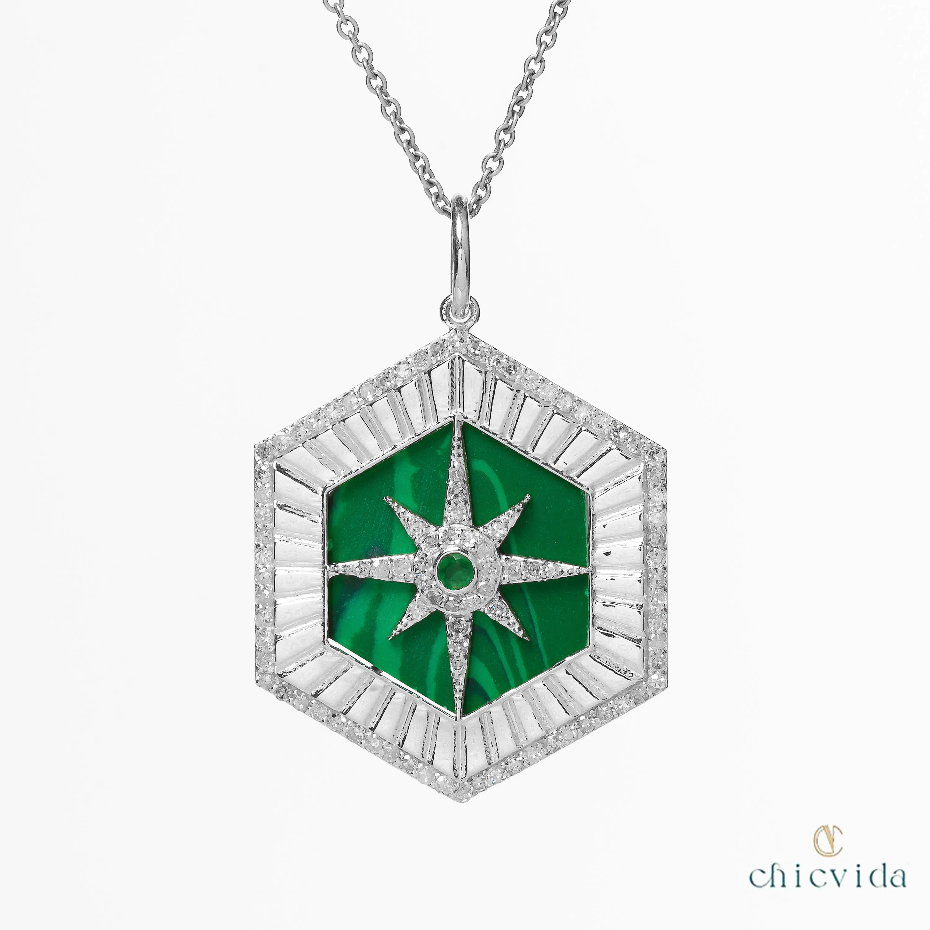 Gala Malachite Pendant With Emerald Diamond Accent