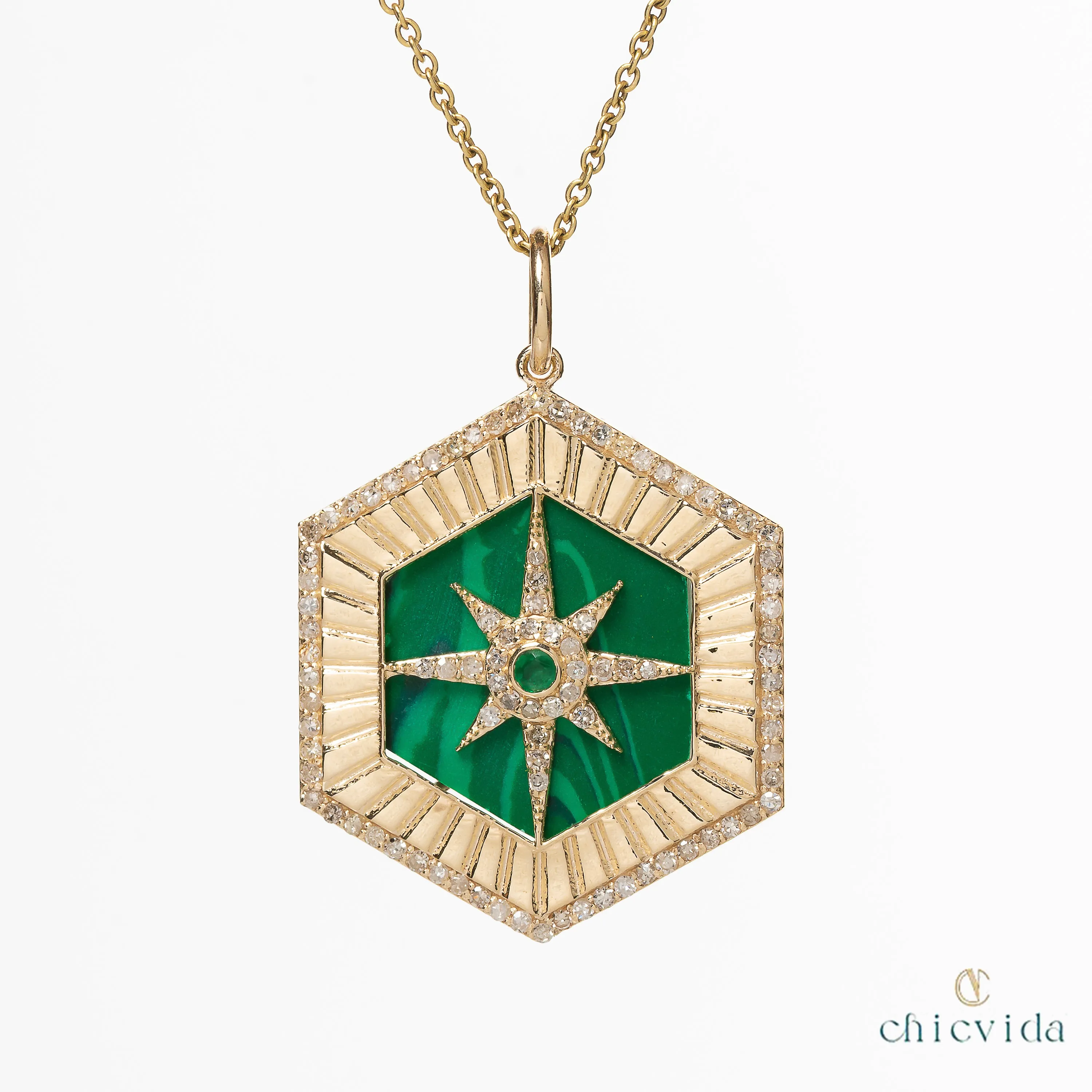Gala Malachite Pendant With Emerald Diamond Accent