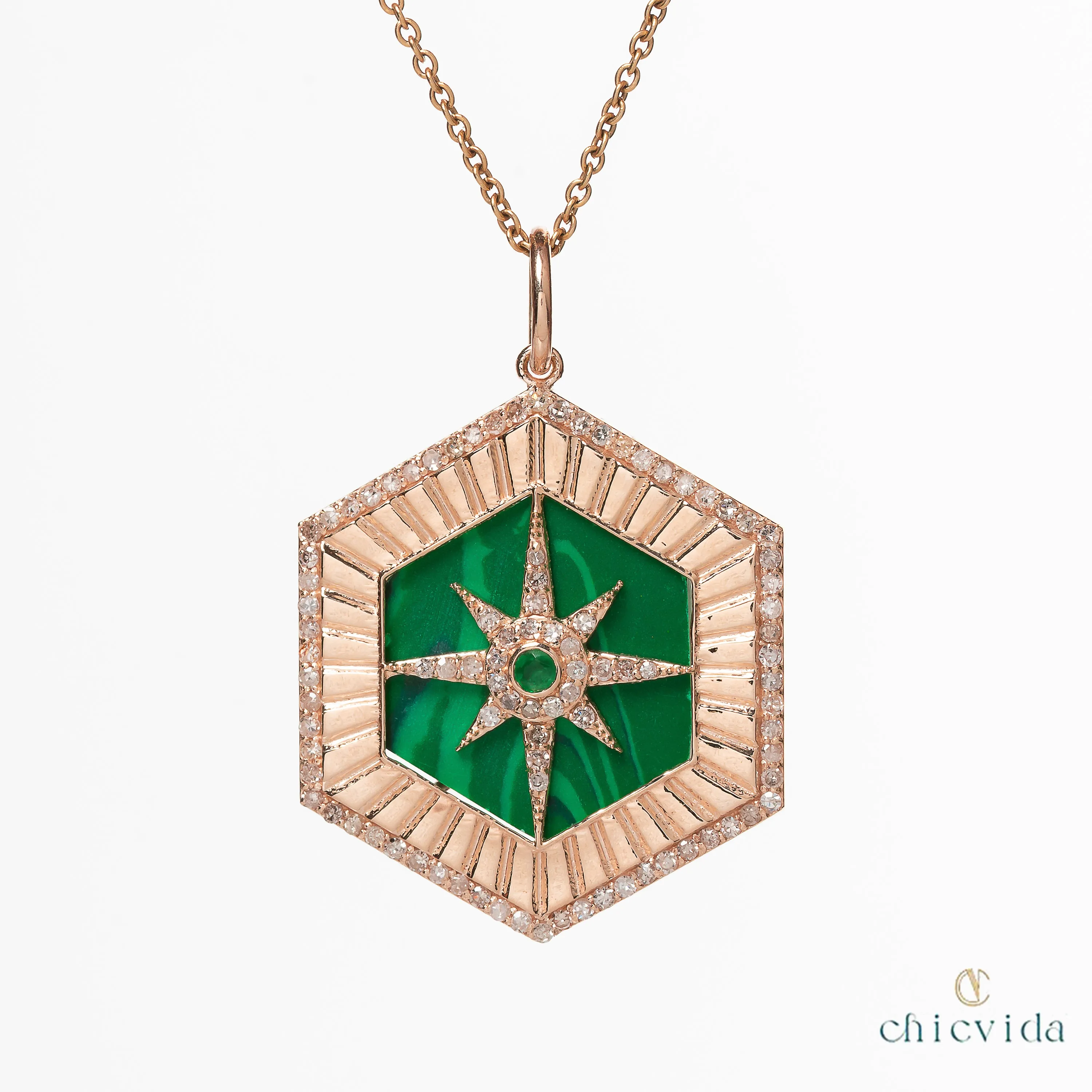 Gala Malachite Pendant With Emerald Diamond Accent
