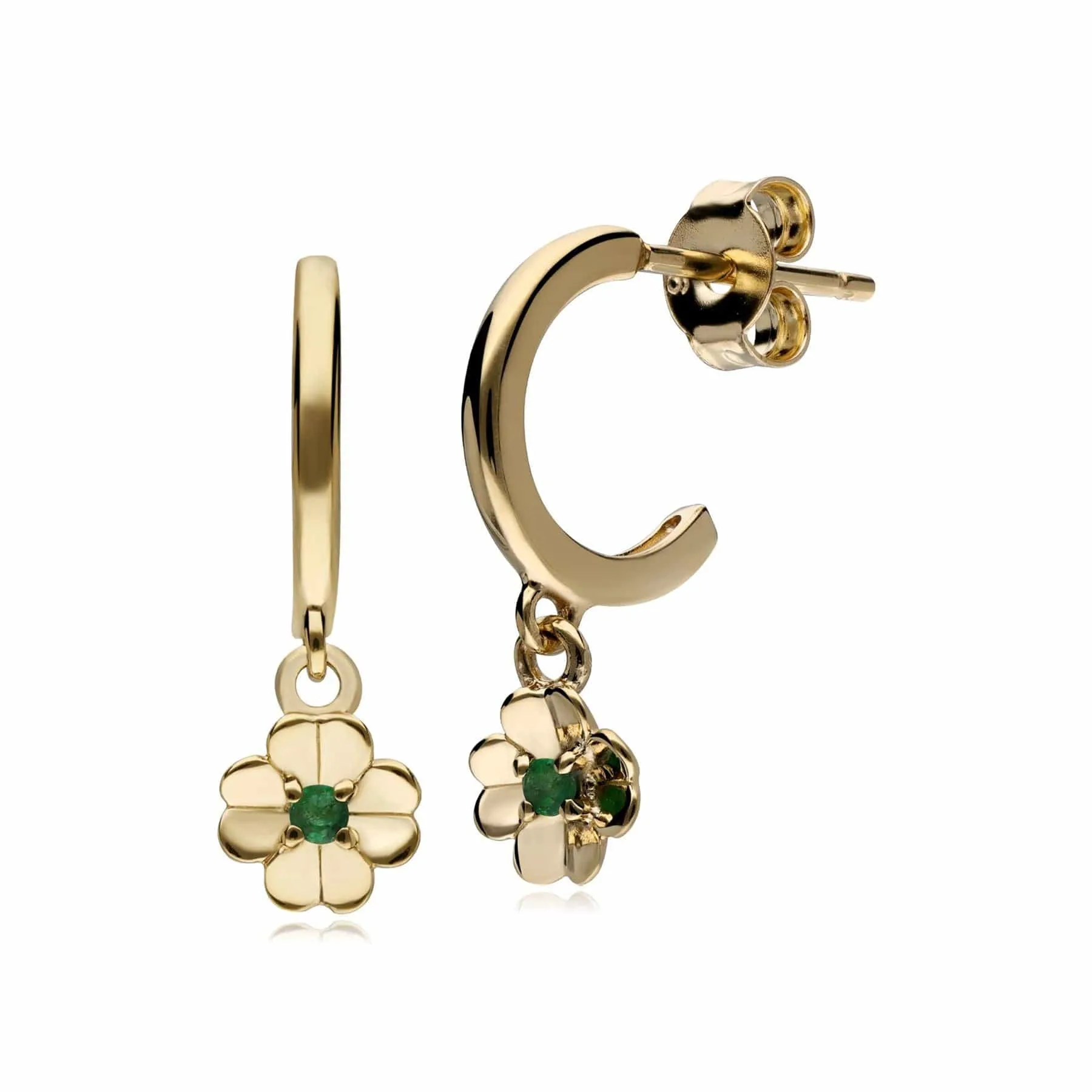 Gardenia Emerald Clover Hoop Earrings In 9ct Yellow Gold