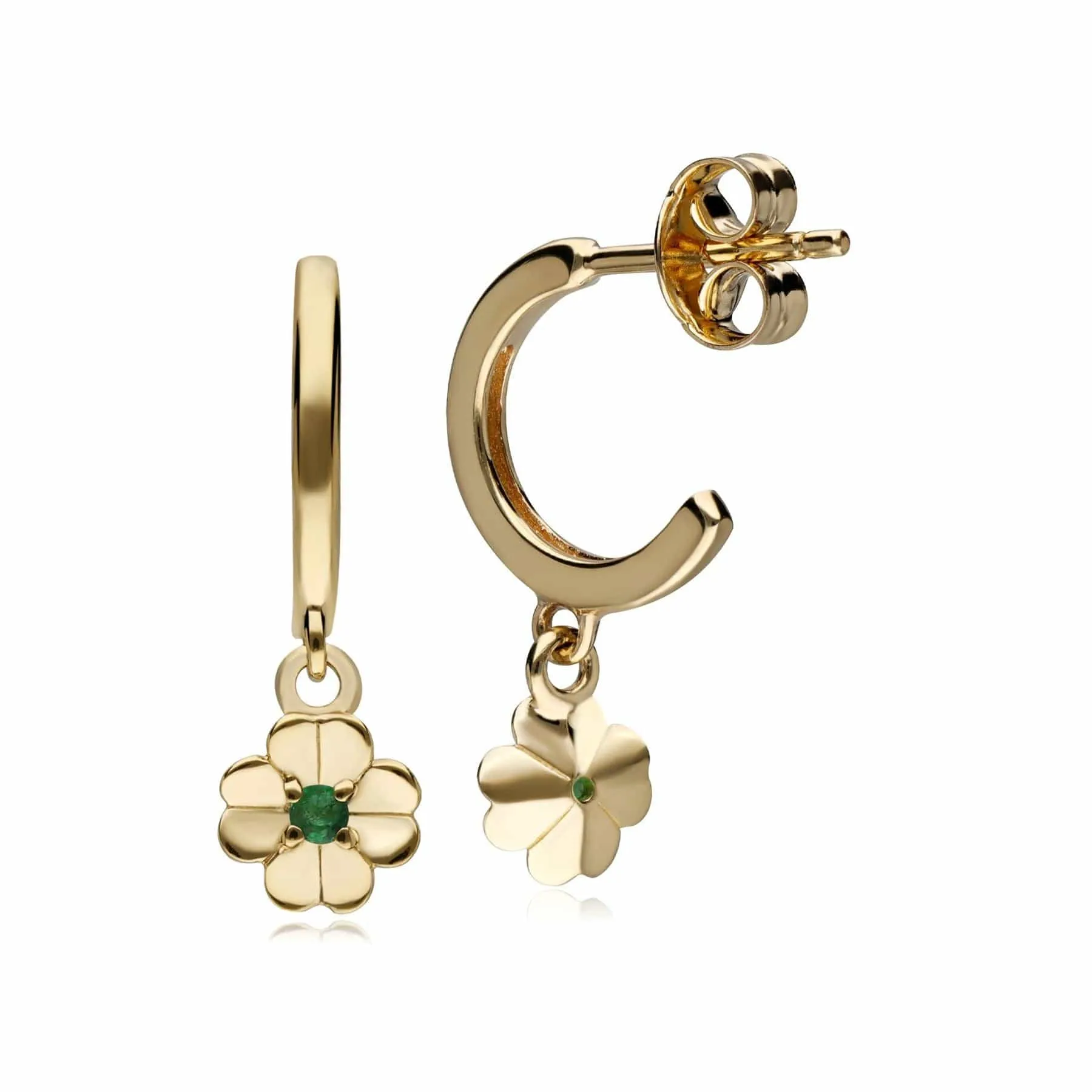 Gardenia Emerald Clover Hoop Earrings In 9ct Yellow Gold