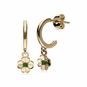 Gardenia Emerald Clover Hoop Earrings In 9ct Yellow Gold