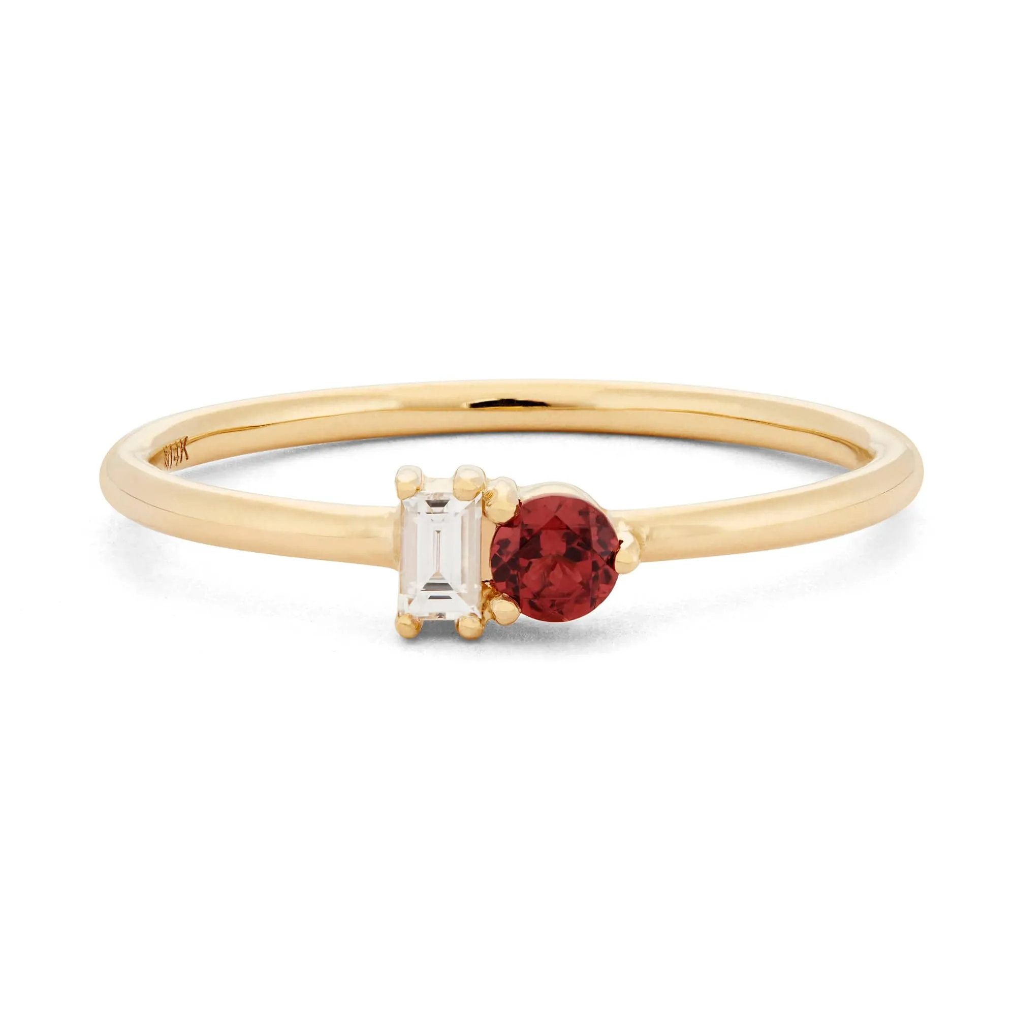 Garnet & Diamond Baguette Ring