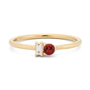 Garnet & Diamond Baguette Ring