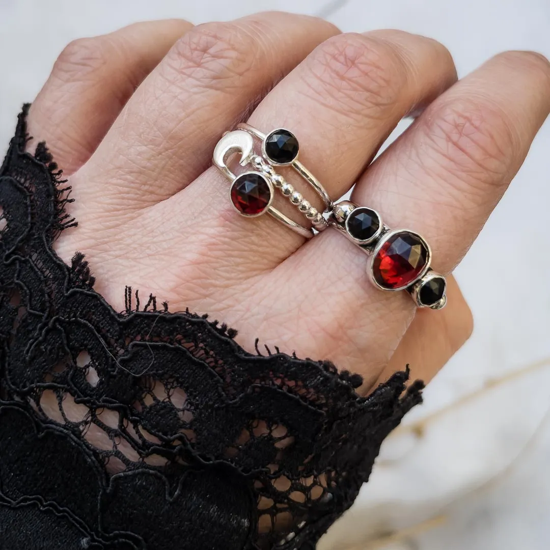Garnet and Black Onyx Three Stone Statement Ring