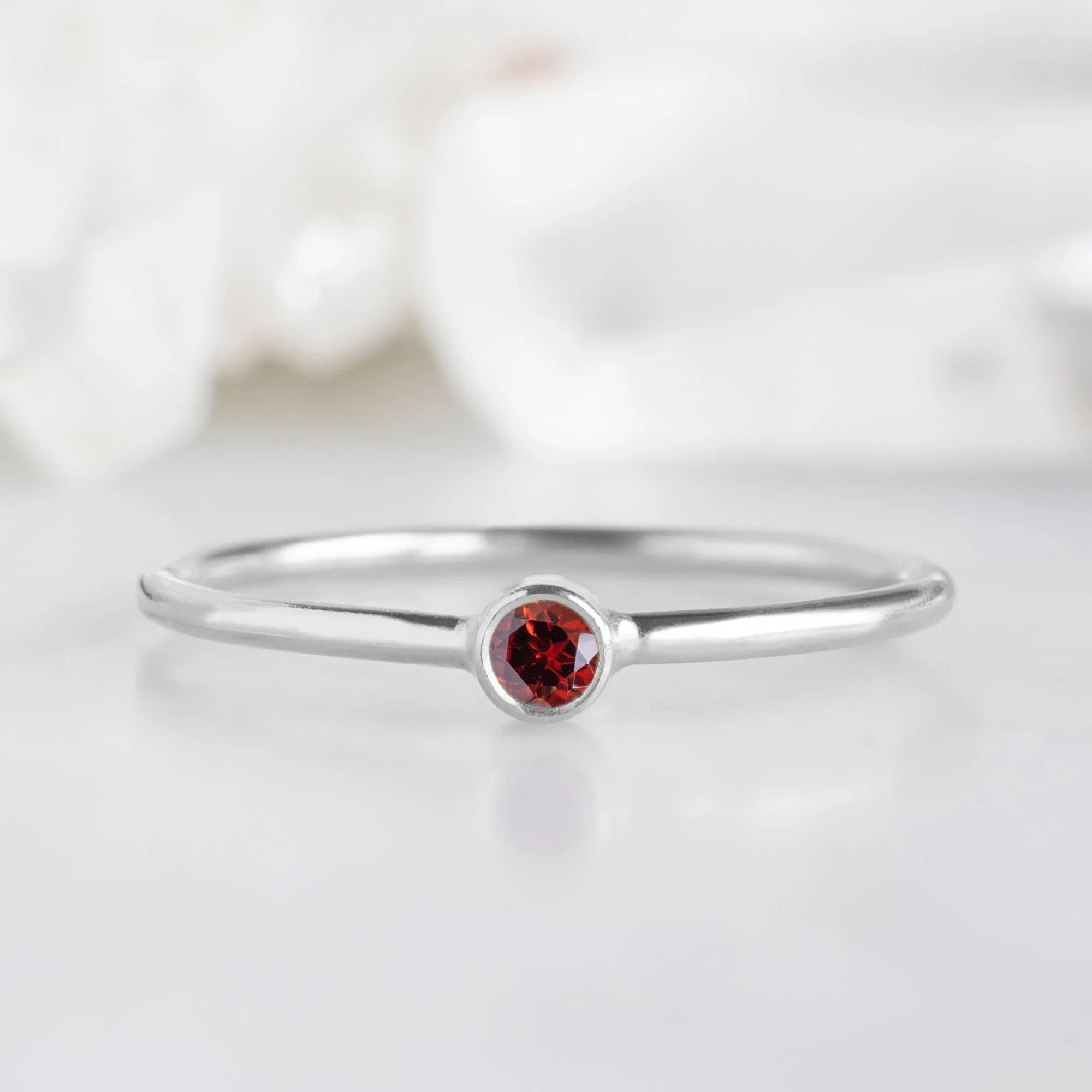 Garnet Birthstone Stacking Ring | 10K White Gold