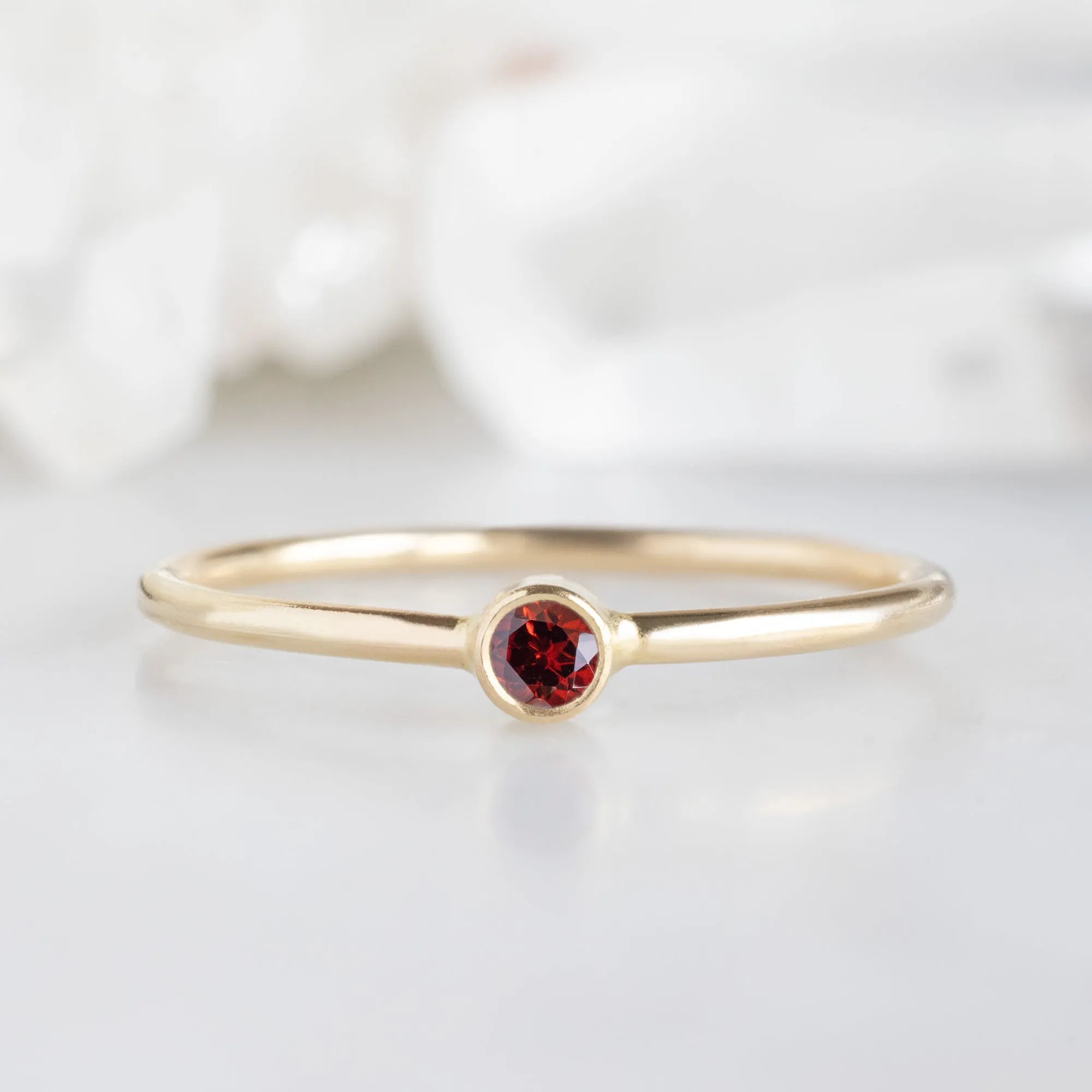 Garnet Birthstone Stacking Ring | 10K Yellow Gold