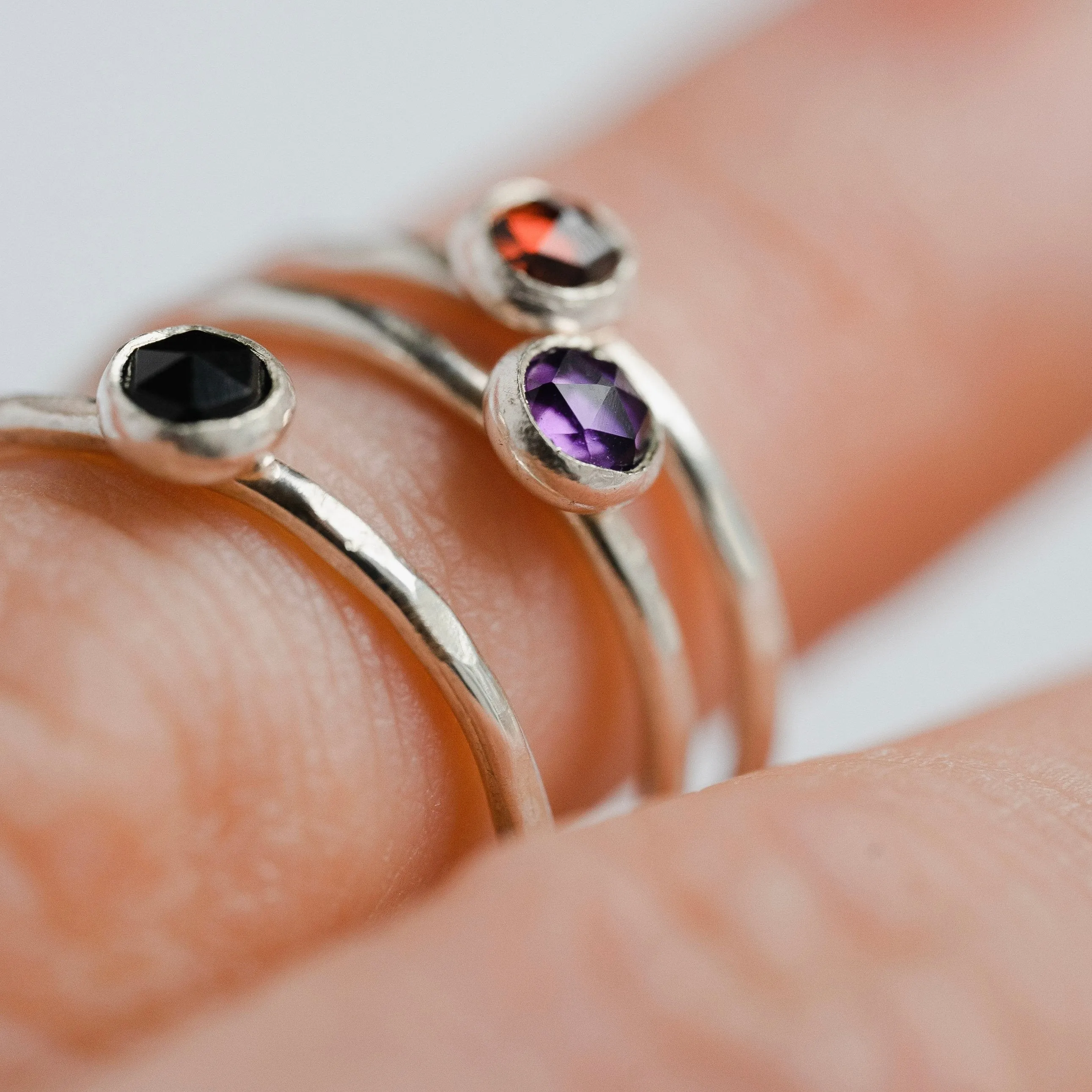 Garnet Gemstone Stacking Ring in Sterling Silver