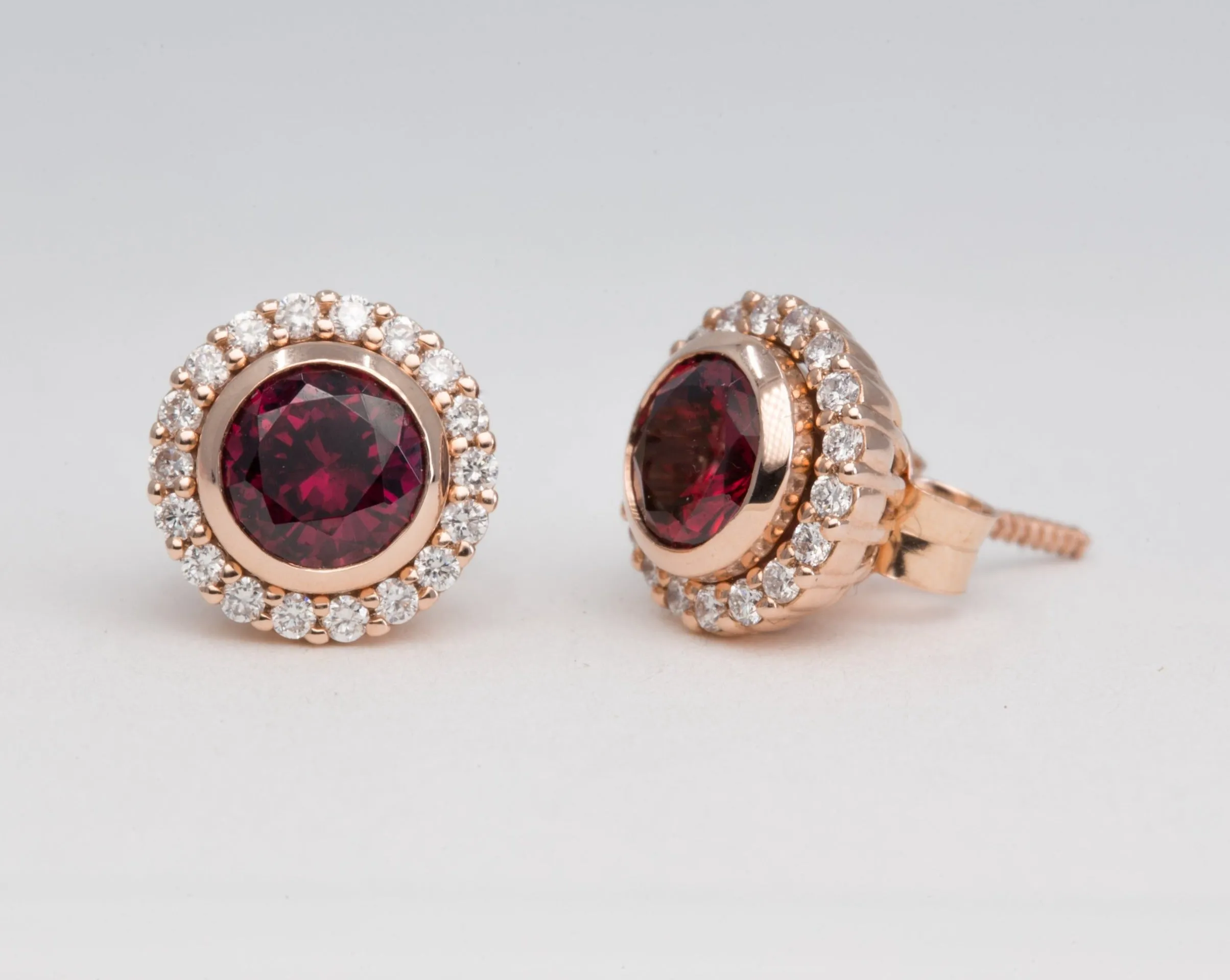 Garnet Stud Earrings with Matching Diamond Halo Jackets