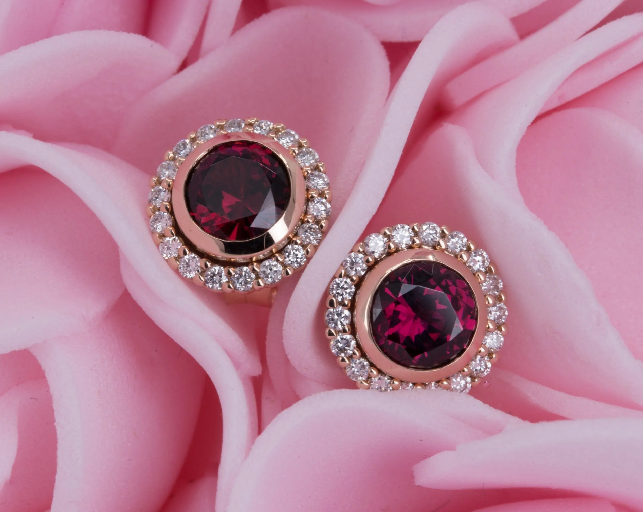 Garnet Stud Earrings with Matching Diamond Halo Jackets