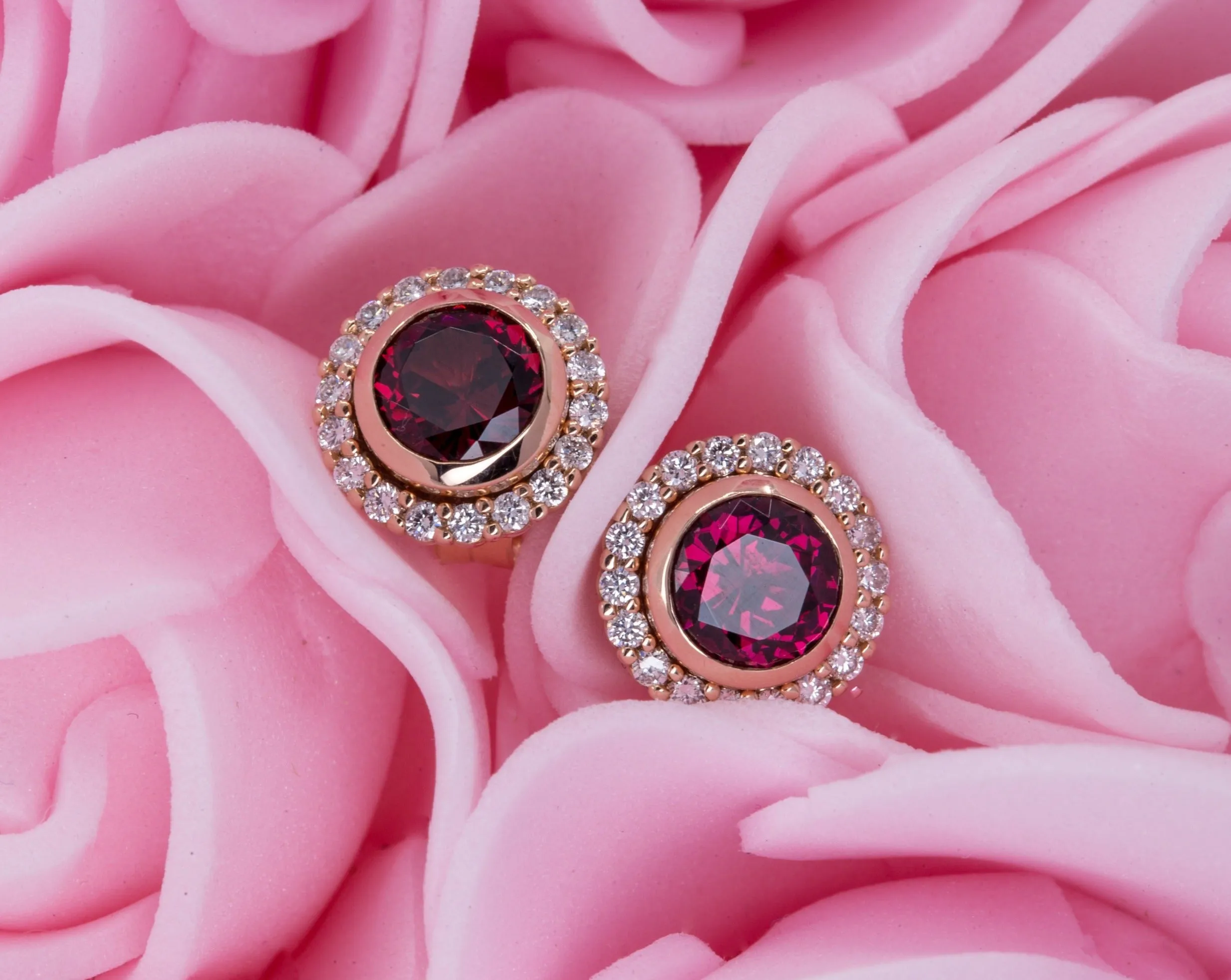 Garnet Stud Earrings with Matching Diamond Halo Jackets