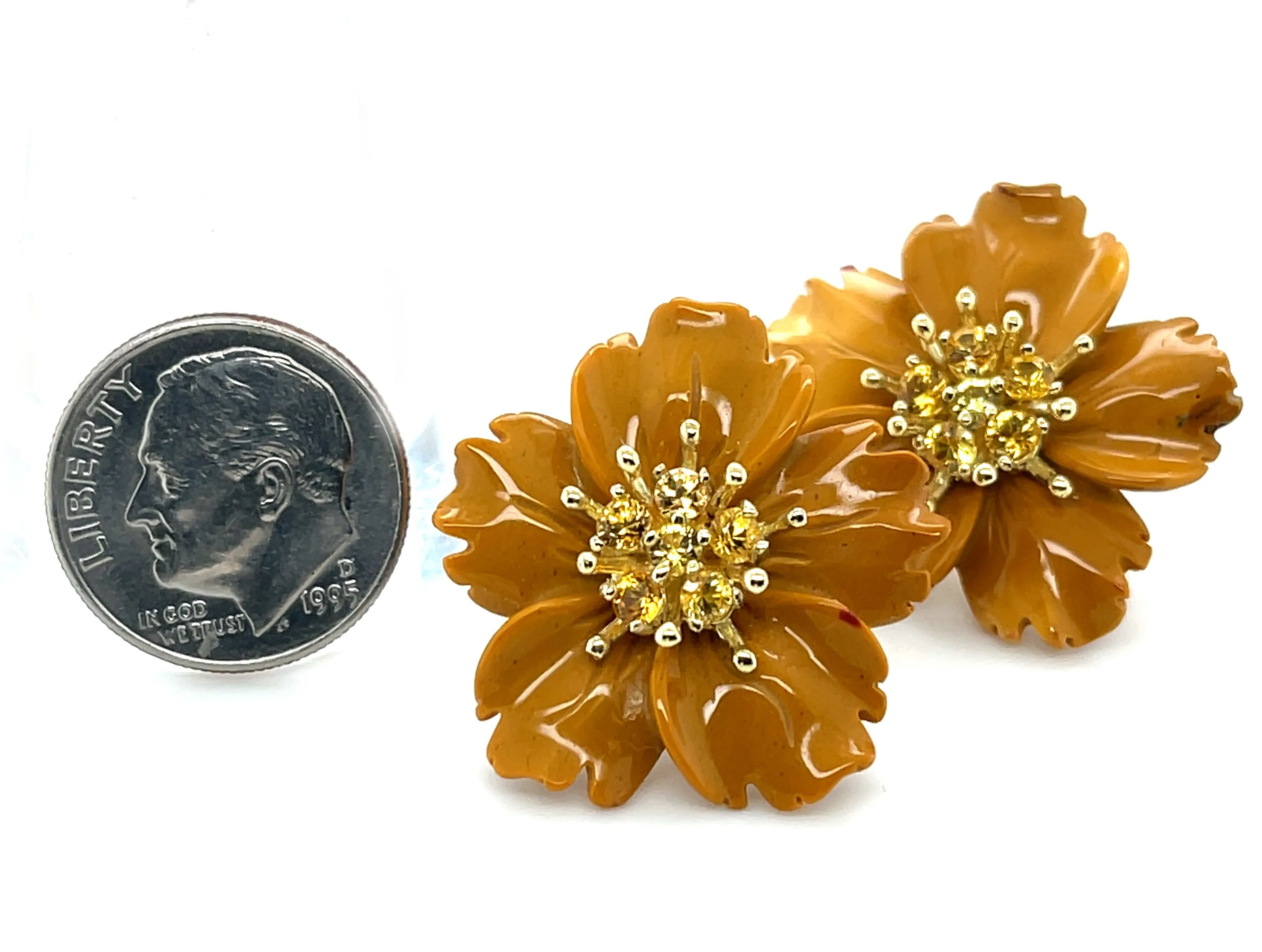 Gemstone Flower Earring Jackets with 18K Gold and Yellow Sapphires Stud Earrings