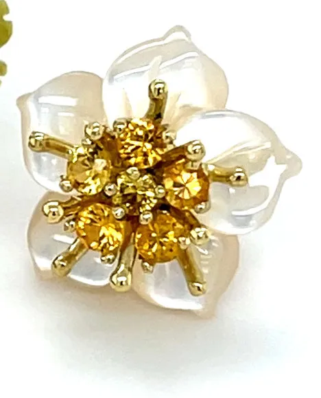 Gemstone Flower Earring Jackets with 18K Gold and Yellow Sapphires Stud Earrings