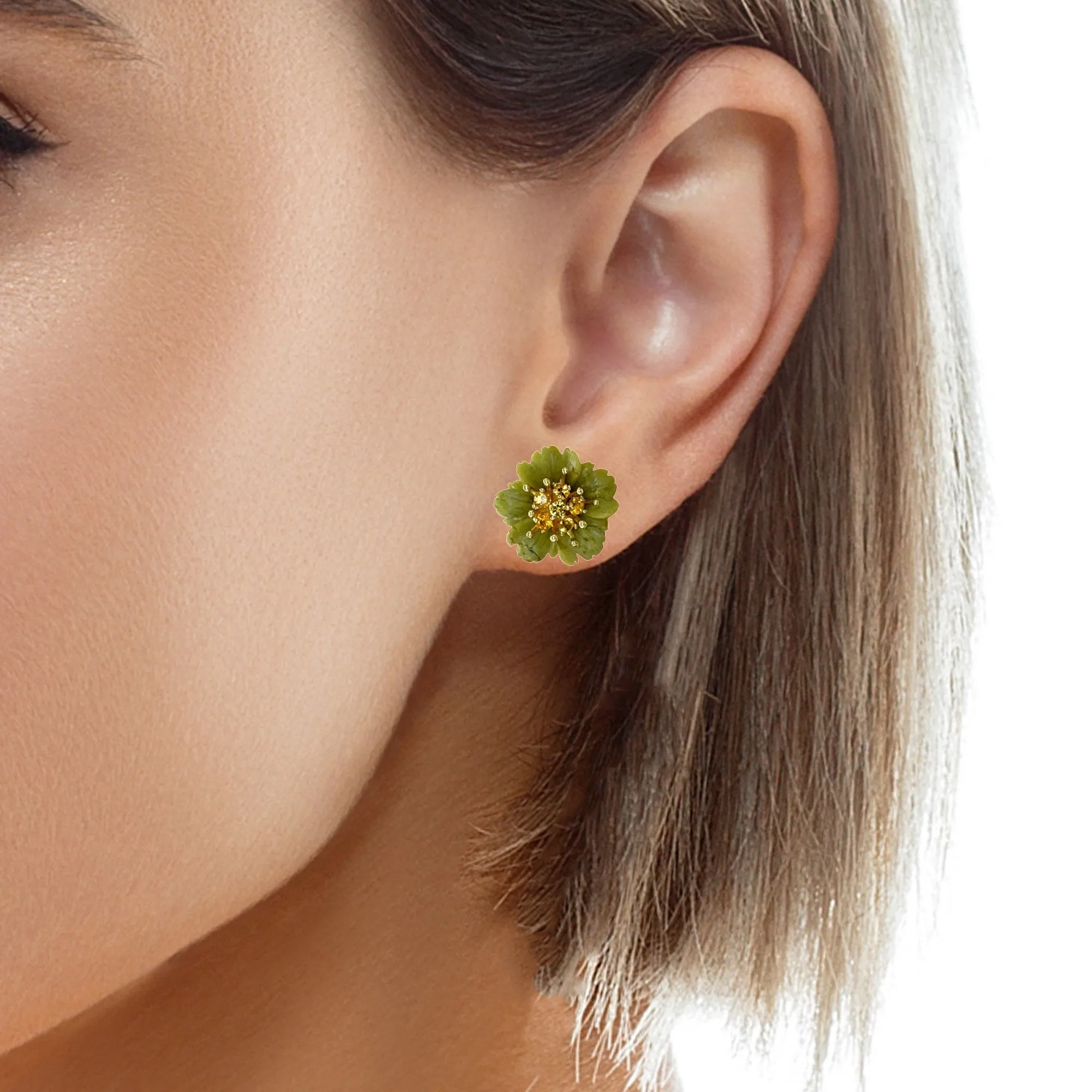 Gemstone Flower Earring Jackets with 18K Gold and Yellow Sapphires Stud Earrings