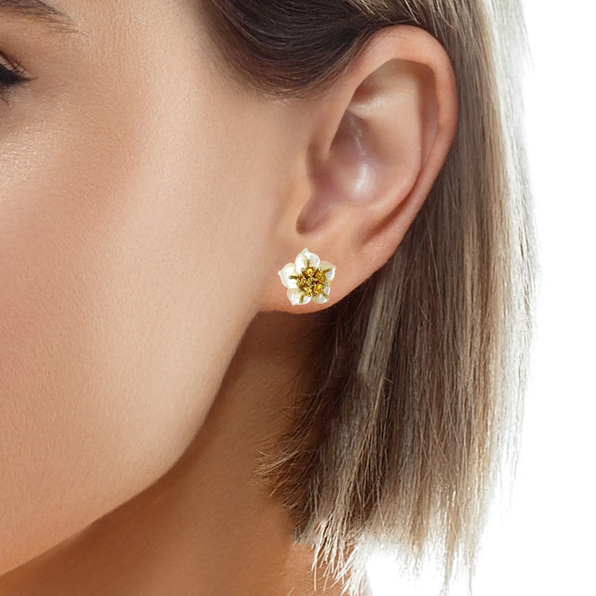 Gemstone Flower Earring Jackets with 18K Gold and Yellow Sapphires Stud Earrings