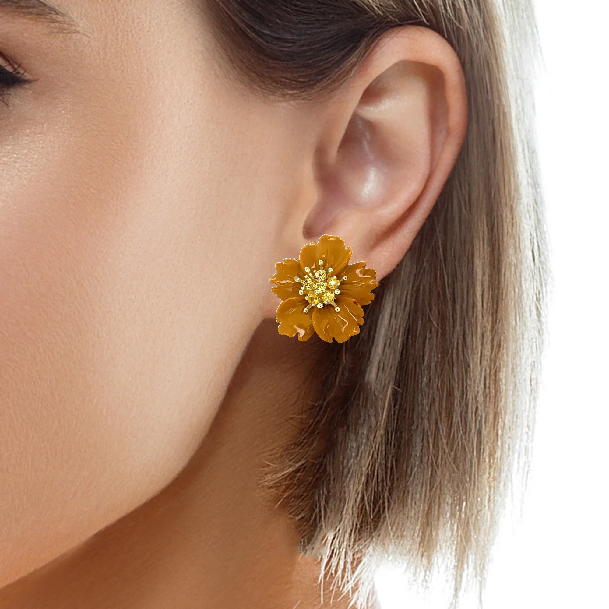Gemstone Flower Earring Jackets with 18K Gold and Yellow Sapphires Stud Earrings