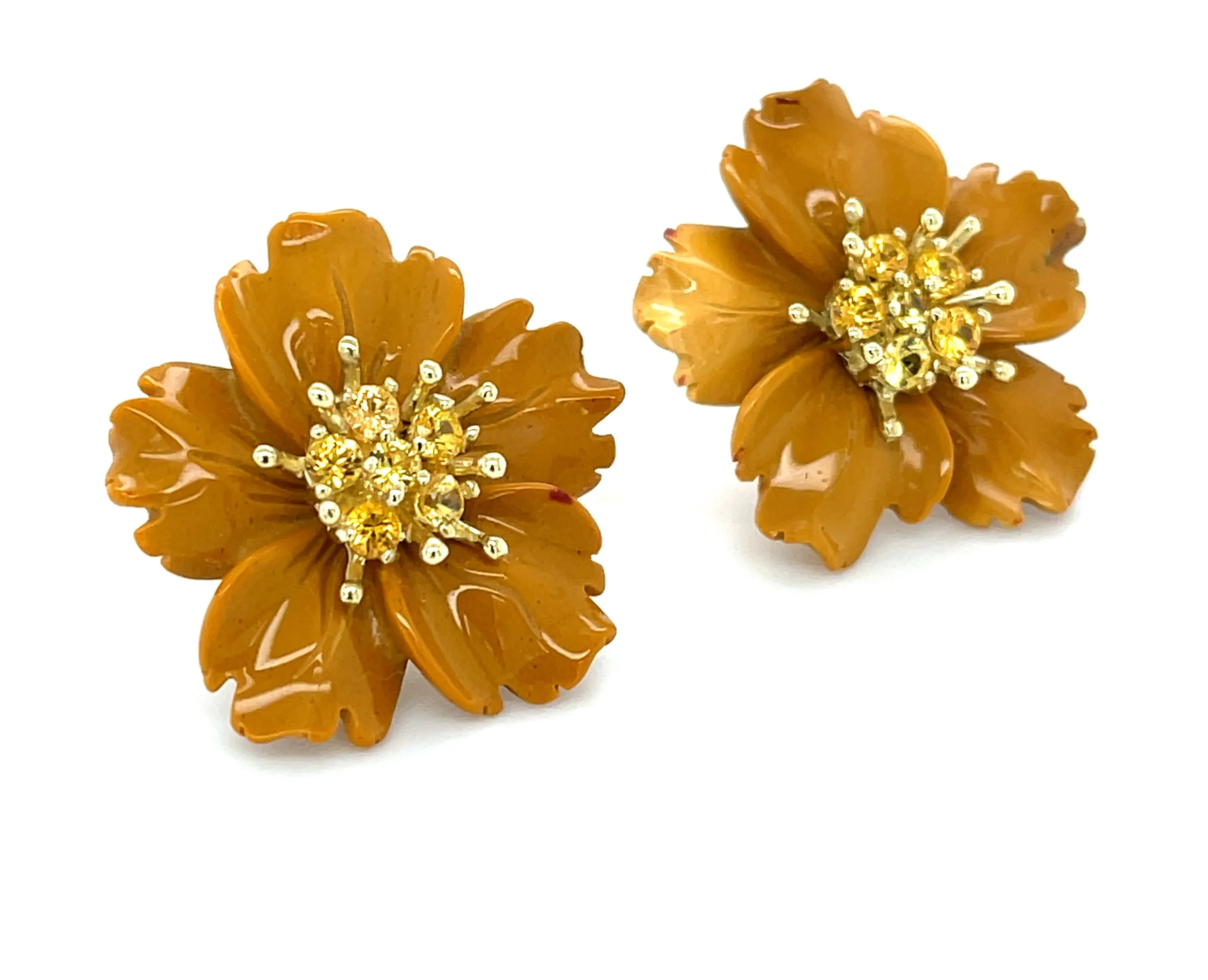 Gemstone Flower Earring Jackets with 18K Gold and Yellow Sapphires Stud Earrings
