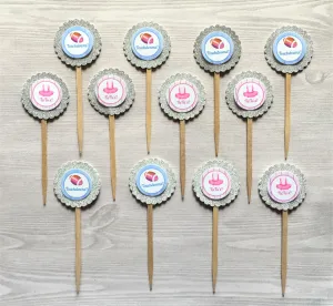 Gender Reveal Cupcake Toppers, Set of 12
