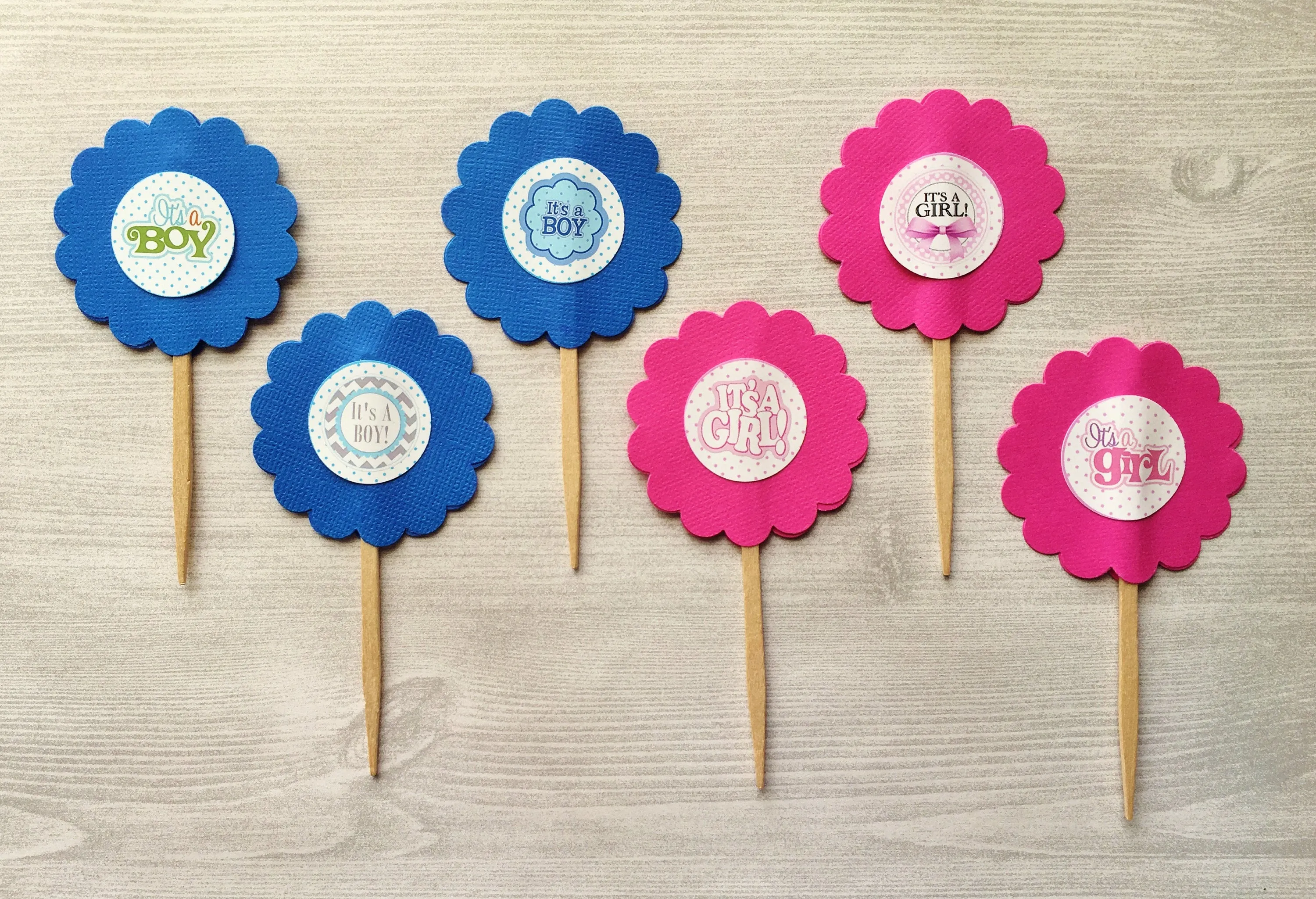 Gender Reveal Cupcake Toppers, Set of 6