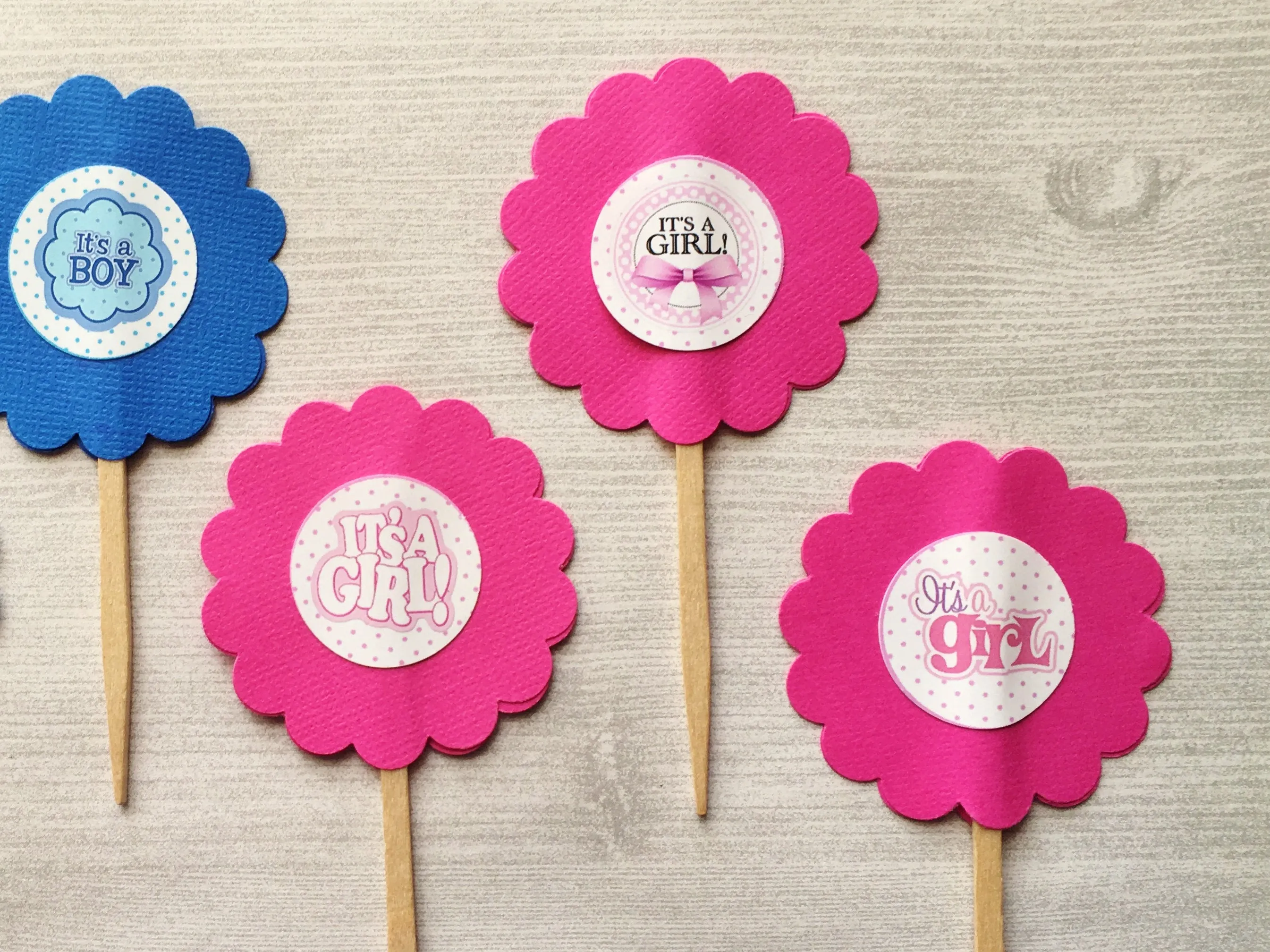 Gender Reveal Cupcake Toppers, Set of 6