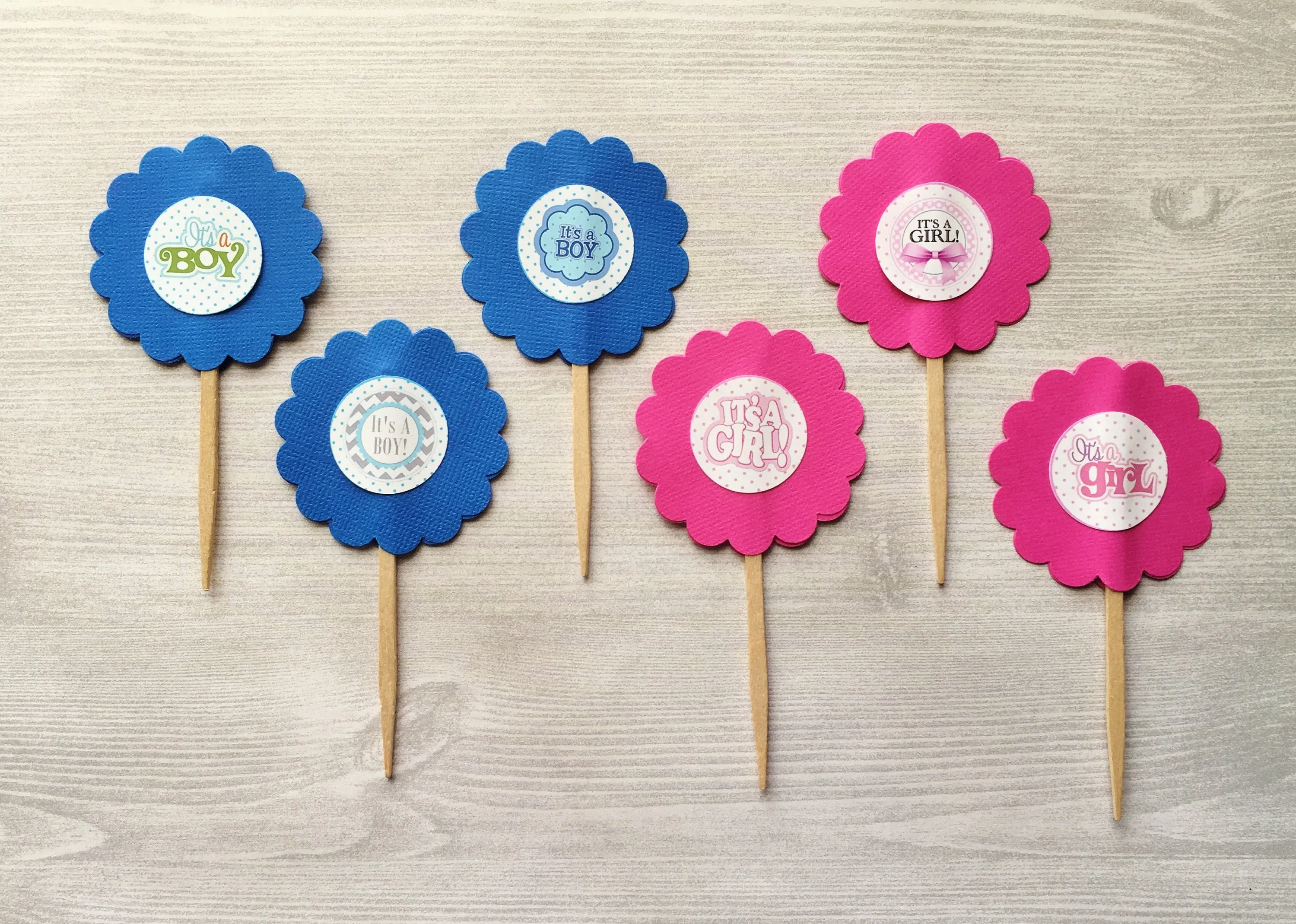 Gender Reveal Cupcake Toppers, Set of 6